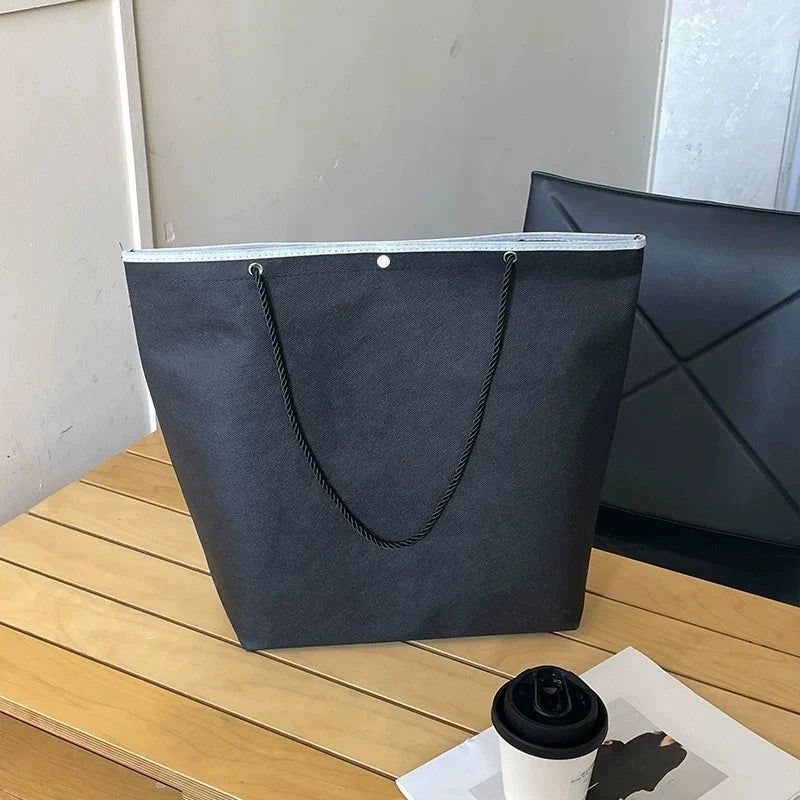 Plain Black trapezoid non-woven tote bag