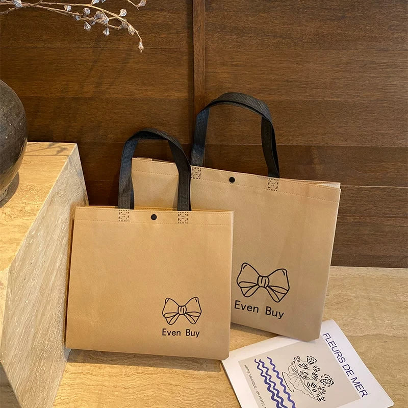 Brown Small Bow snap-button non-woven tote bag