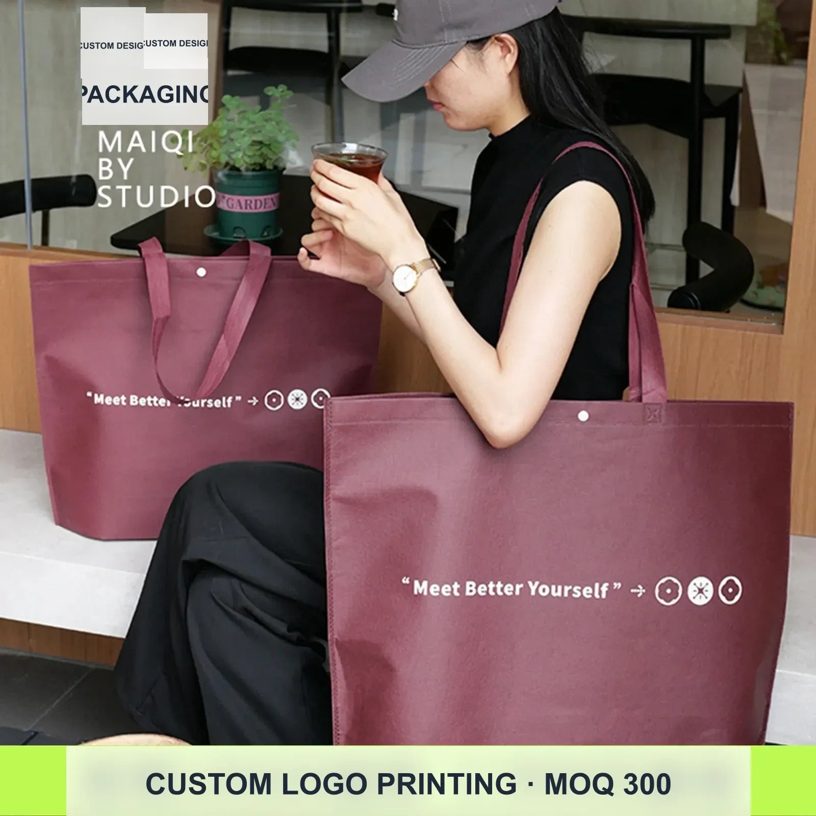 17-Style Extra-Thick Snap-Closure Non-Woven Shopping Bags — Ancora Red