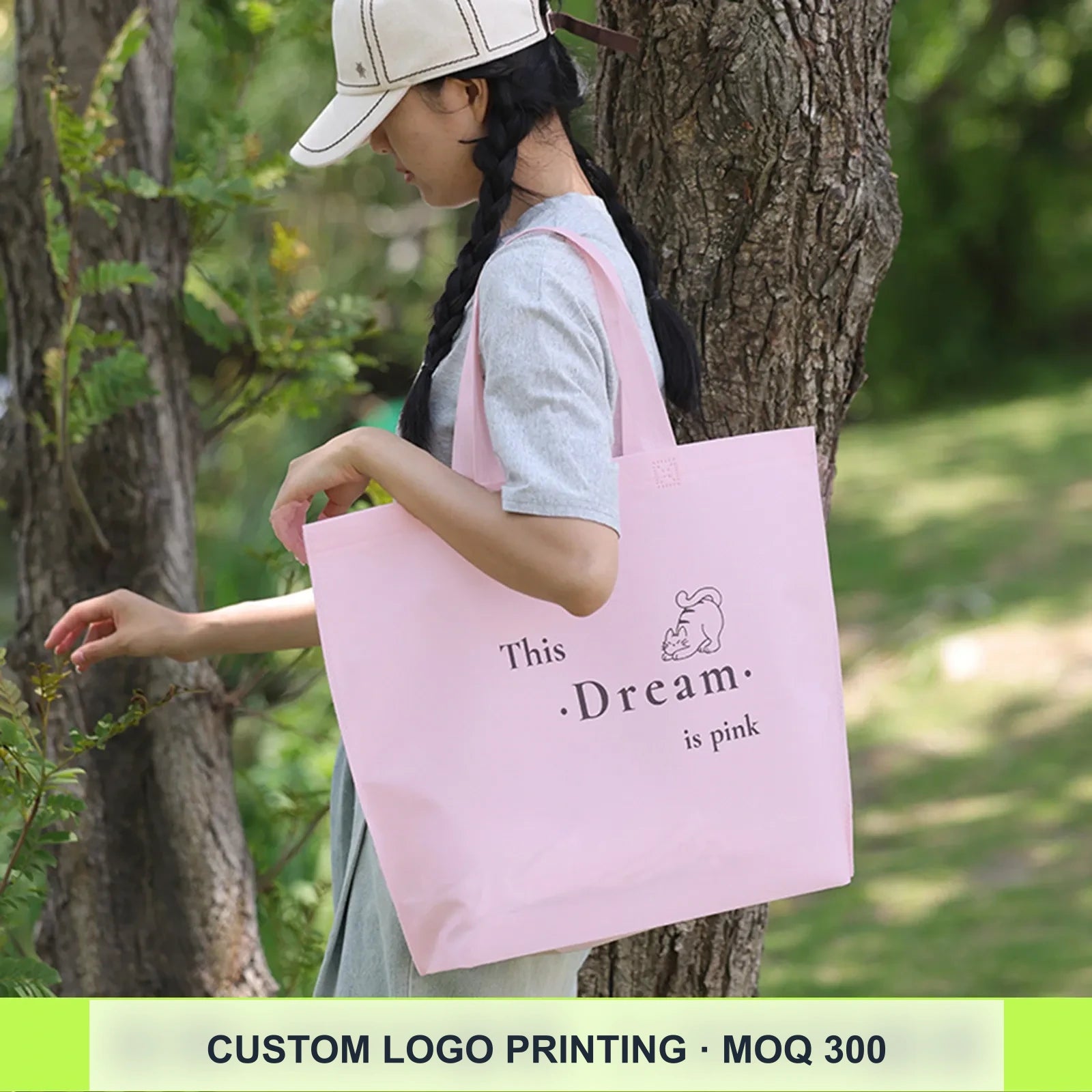 17-Style Extra-Thick Snap-Closure Non-Woven Shopping Bags — Sakura Pink