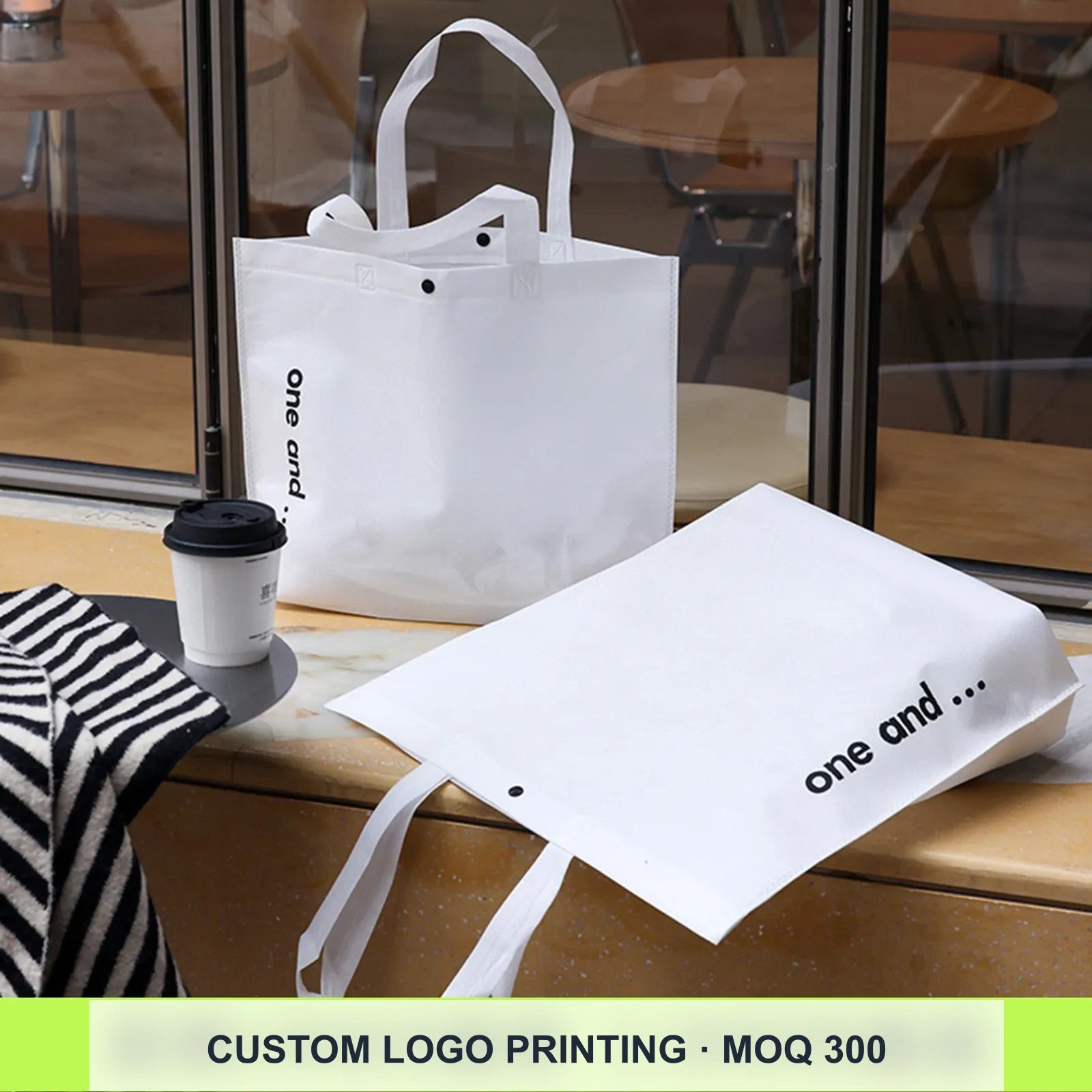 17-Style Extra-Thick Snap-Closure Non-Woven Shopping Bags — White