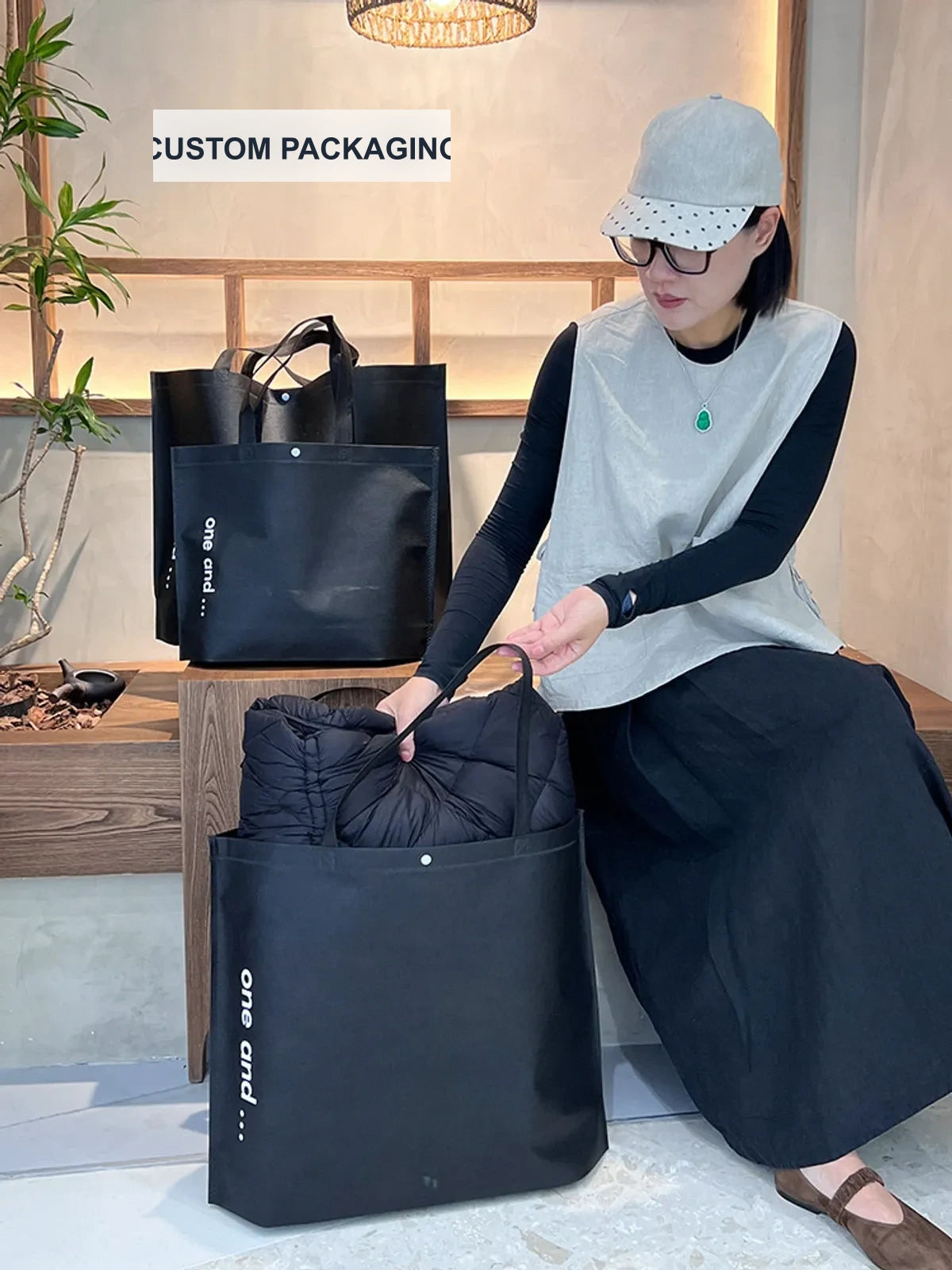 17-Style Large-Capacity Snap-Closure Non-Woven Tote Bags product view 1