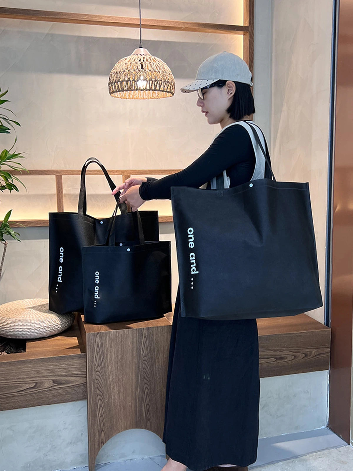 17-Style Large-Capacity Snap-Closure Non-Woven Tote Bags product view 2