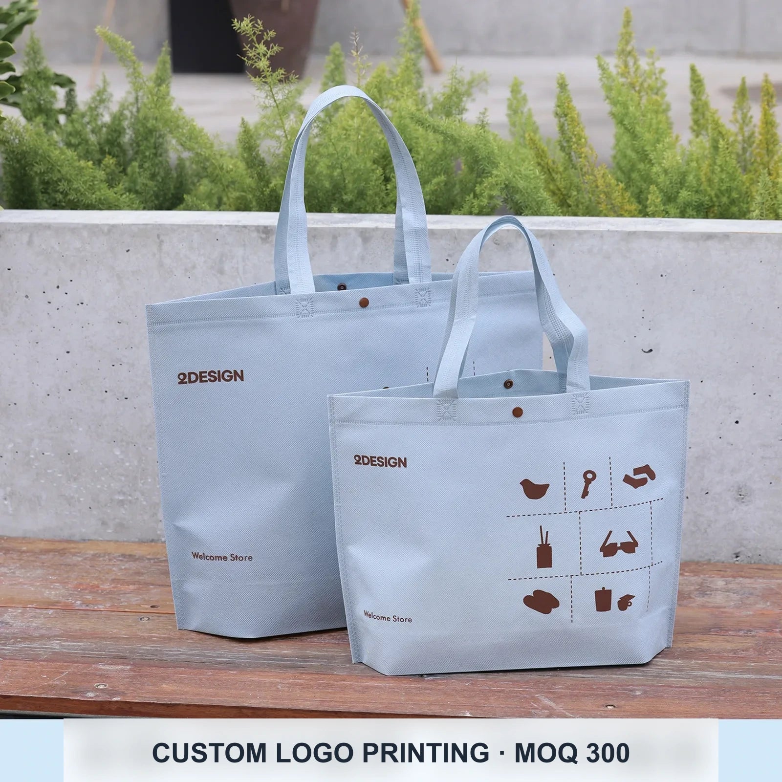 18-Style Premium Non-Woven Tote Bags for Apparel Stores — Haze Blue