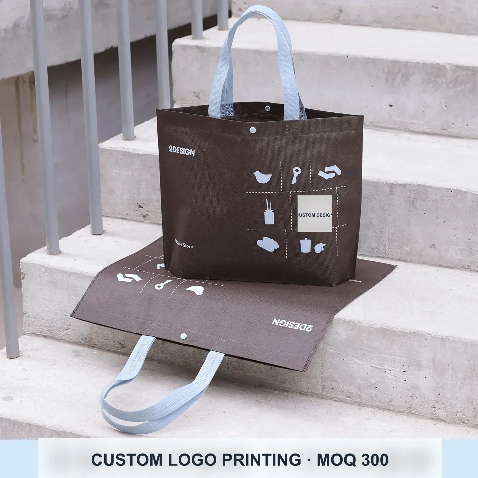 20-Style Snap-Closure Non-Woven Tote Bags for Boutiques — Coffee Blue