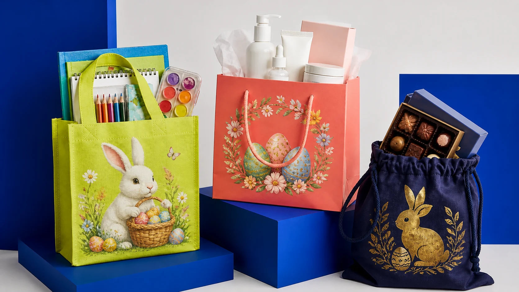Medium Easter gift bags for art supplies, beauty products and chocolates