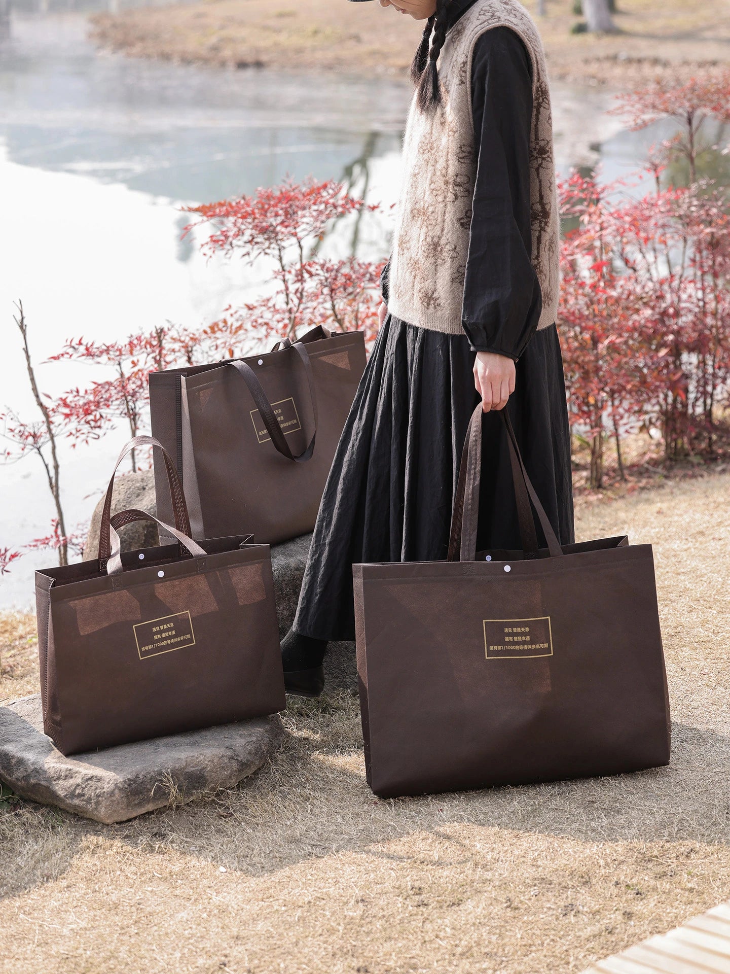 7-Style Gusseted Non-Woven Retail Tote Bags product view 4