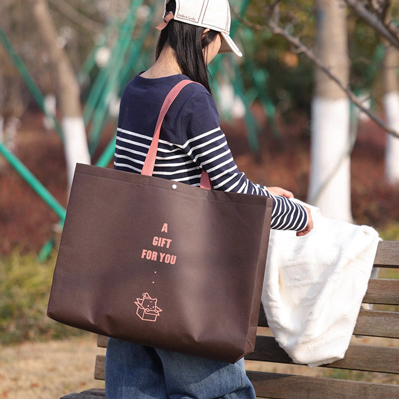 7-Style Gusseted Non-Woven Retail Tote Bags — Blush Coffee