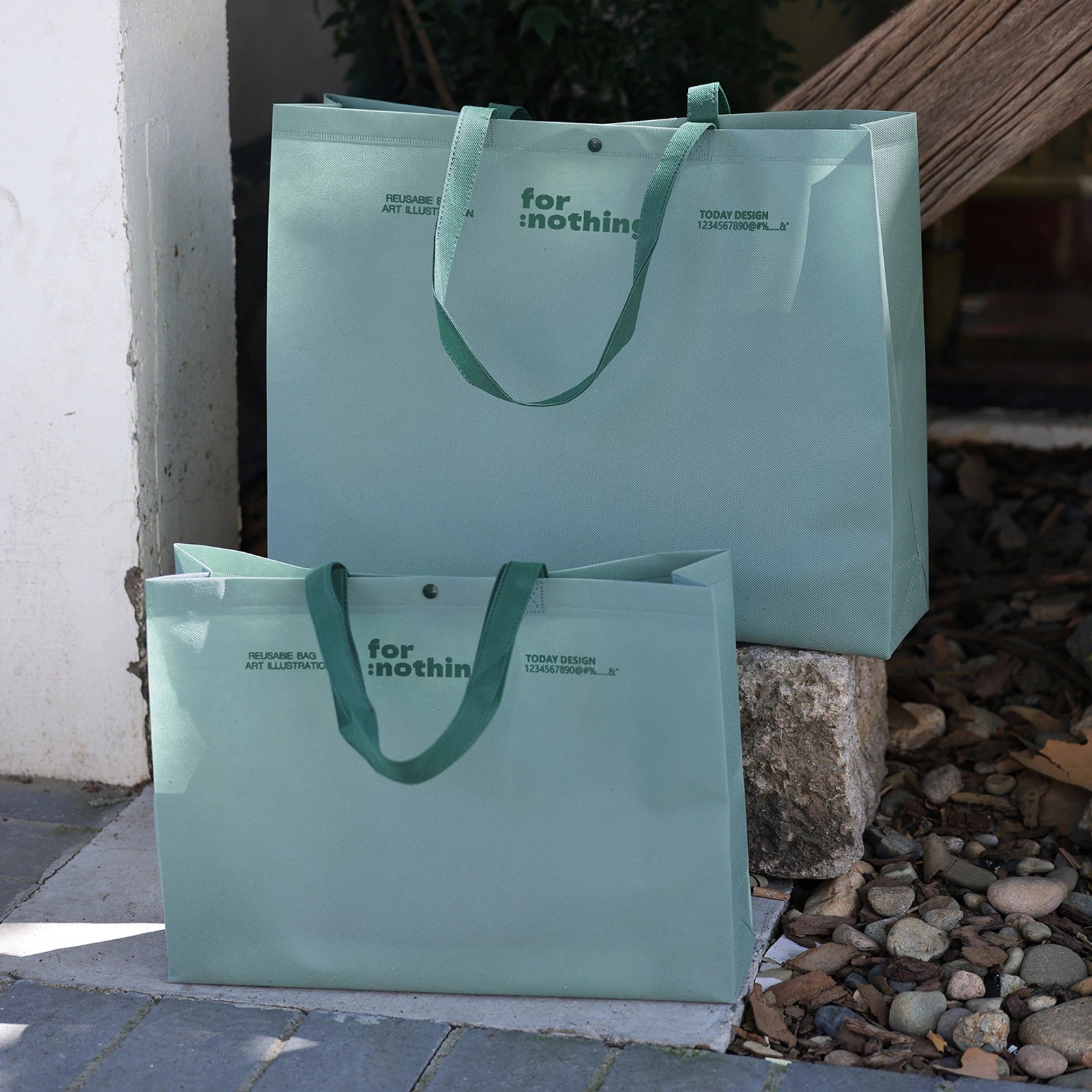 7-Style Gusseted Non-Woven Retail Tote Bags — Mountain Green