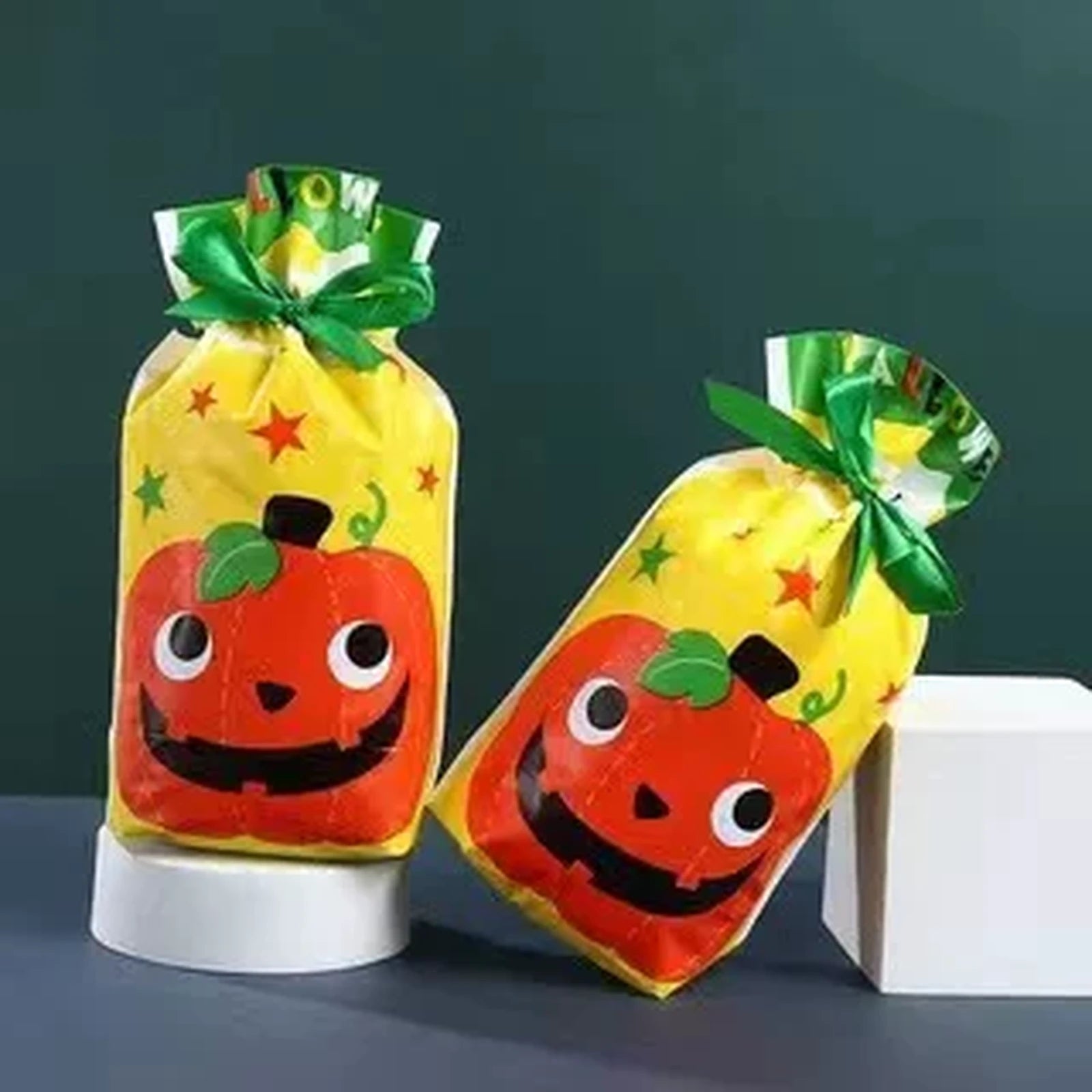 Gusseted Plastic Halloween Drawstring Treat Bags