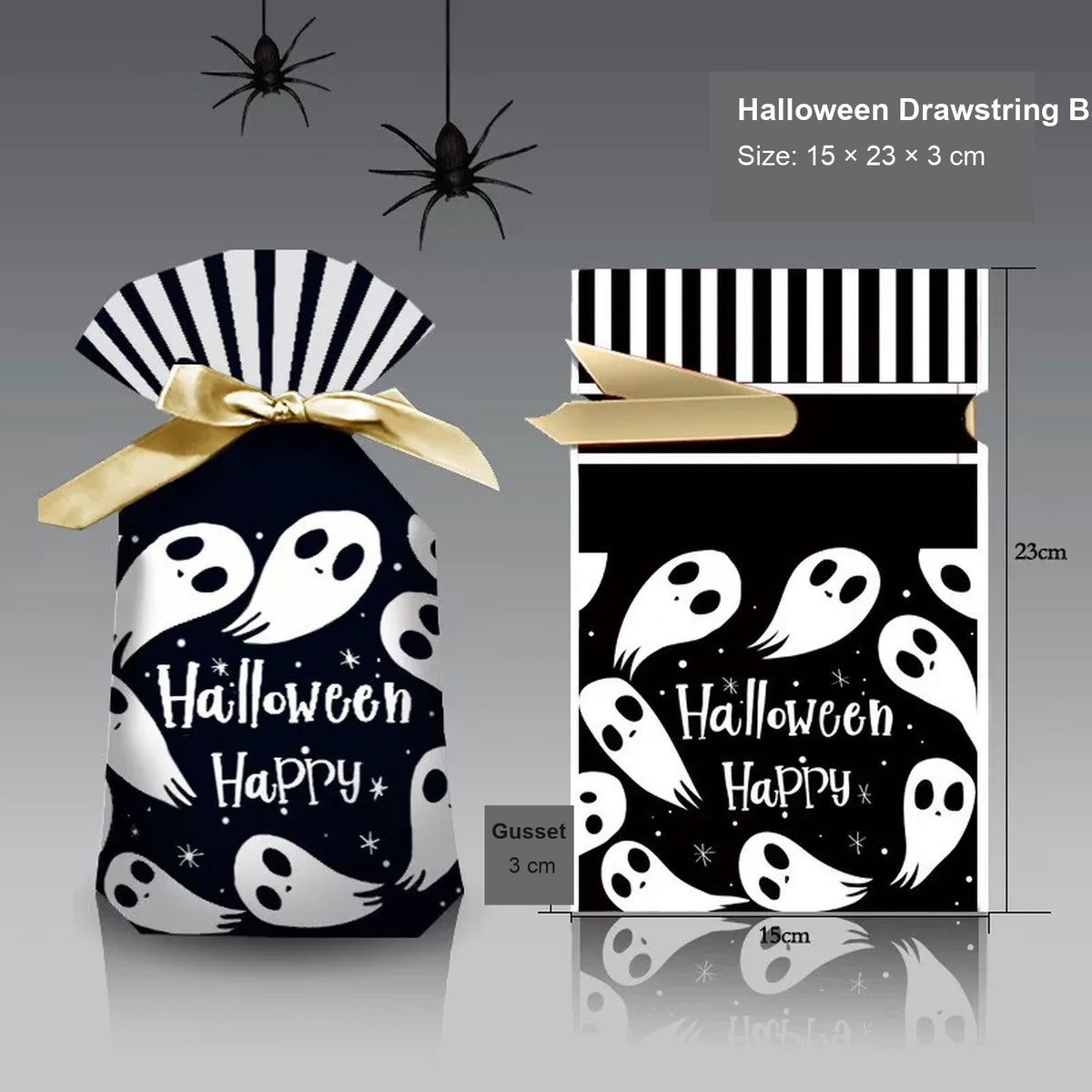 Gusseted Plastic Halloween Drawstring Treat Bags