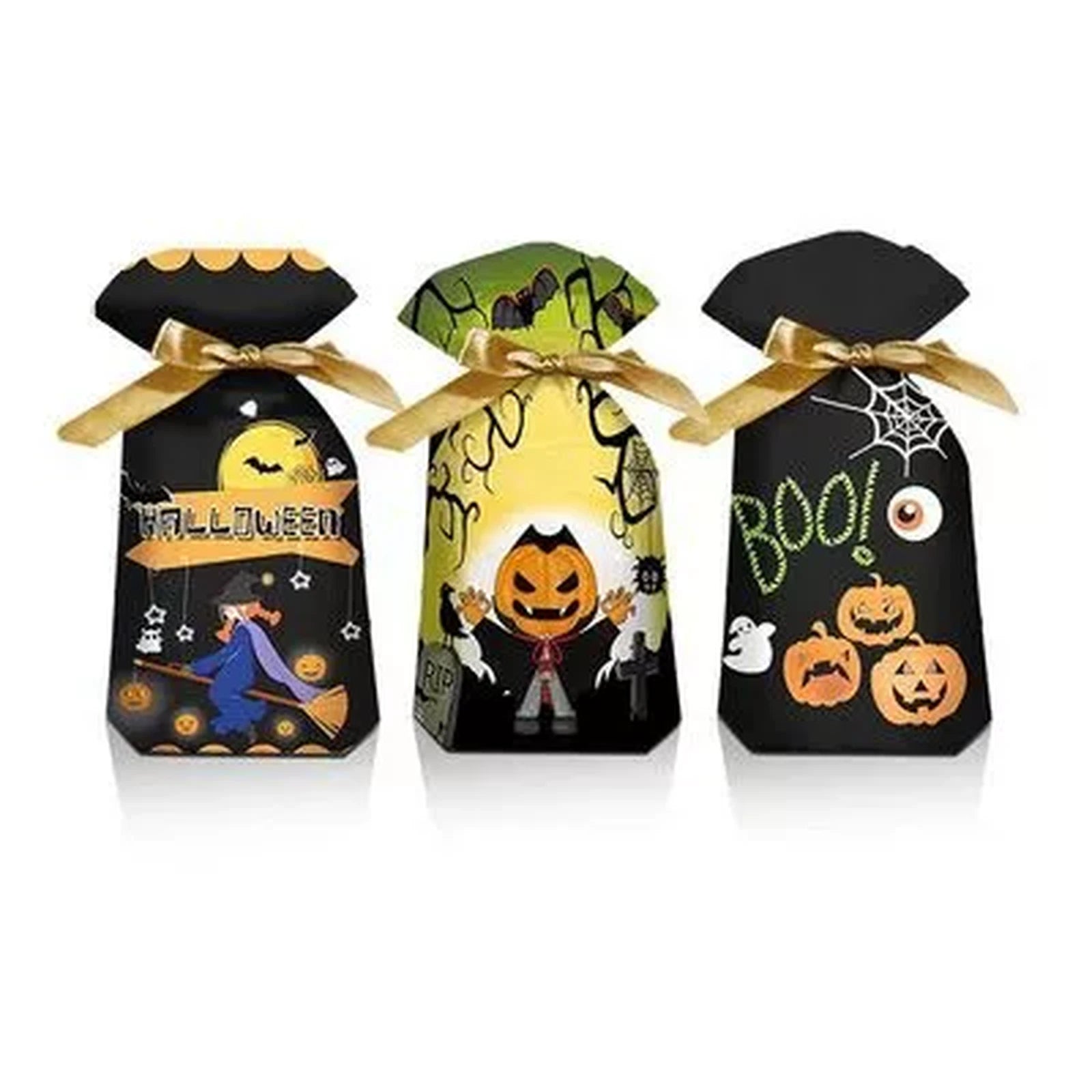 Gusseted Plastic Halloween Drawstring Treat Bags