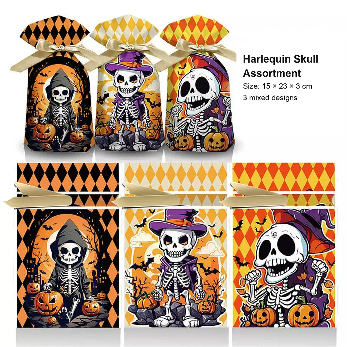 Gusseted Plastic Halloween Drawstring Treat Bags