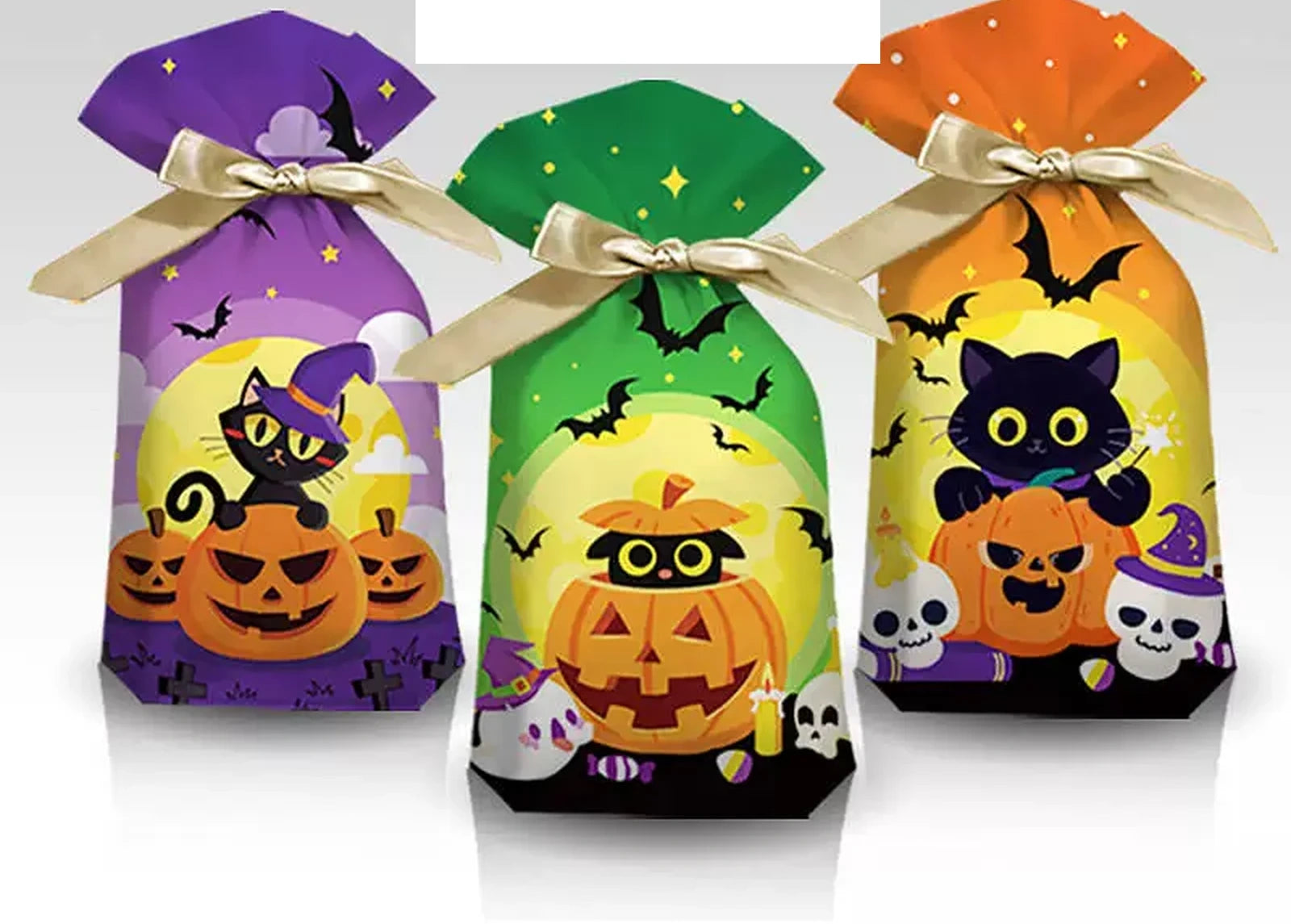Gusseted Plastic Halloween Drawstring Treat Bags