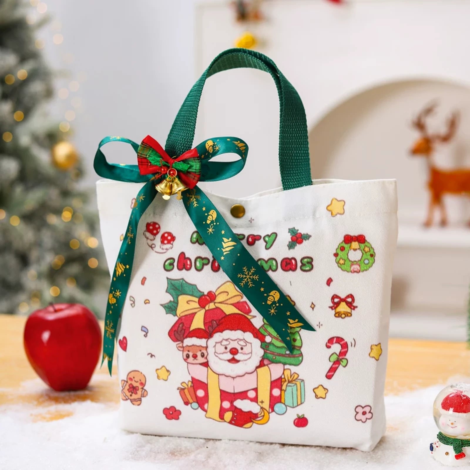 Canvas Christmas Gift Bags with Optional Accessories – Green – Bag with Accessories