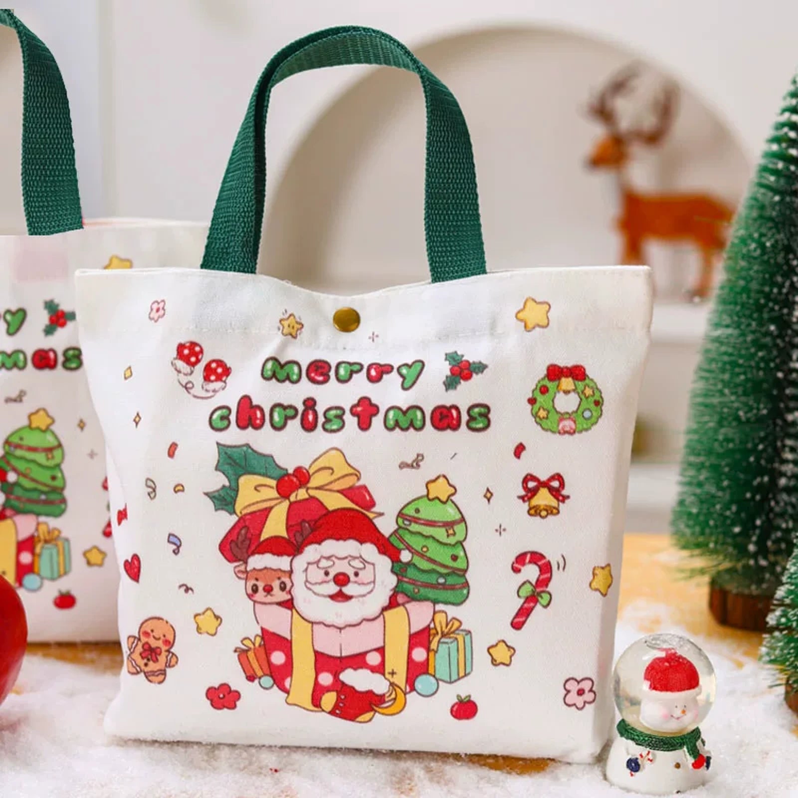 Canvas Christmas Gift Bags with Optional Accessories – Green – Bag Only