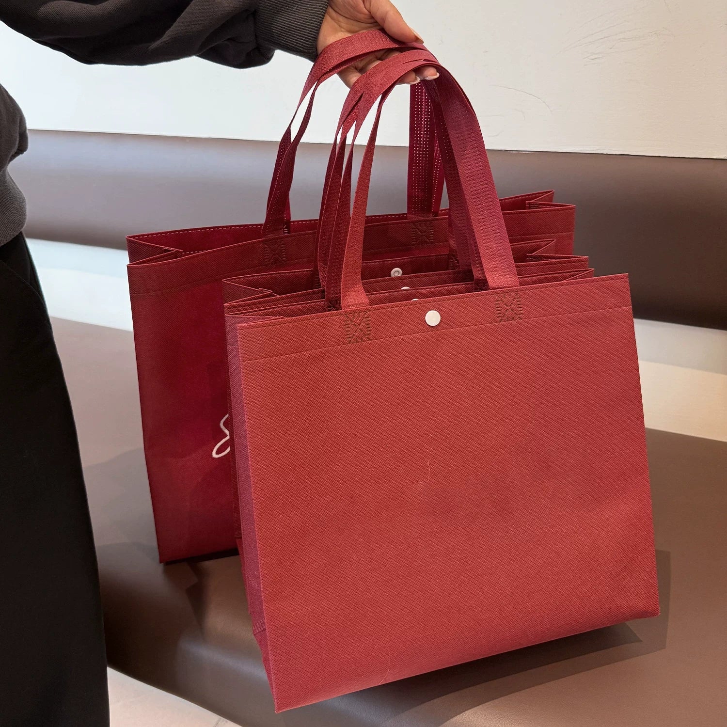 Ancora red blank snap-button non-woven tote bag