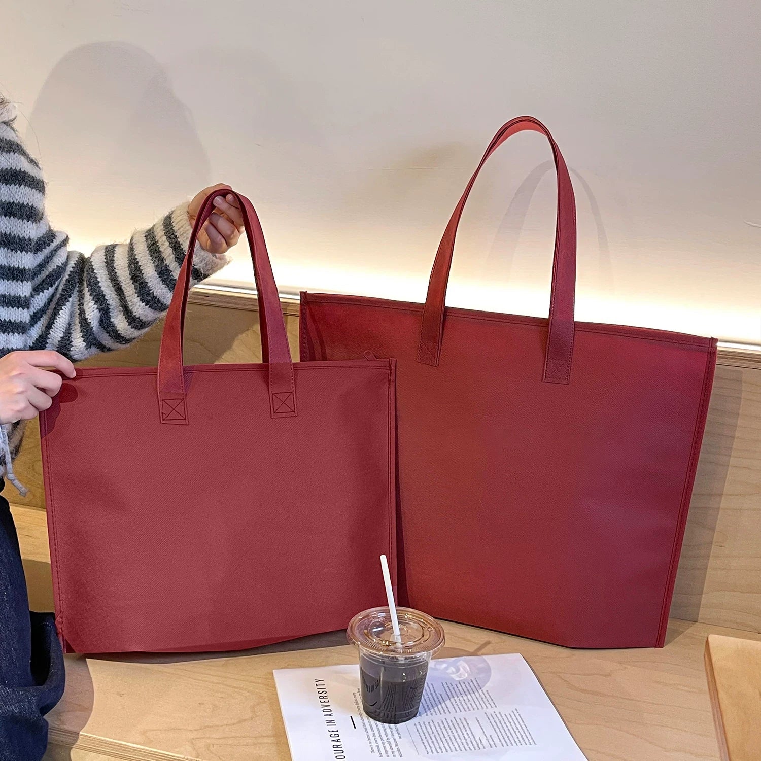 Ancora red blank zipper non-woven tote bag