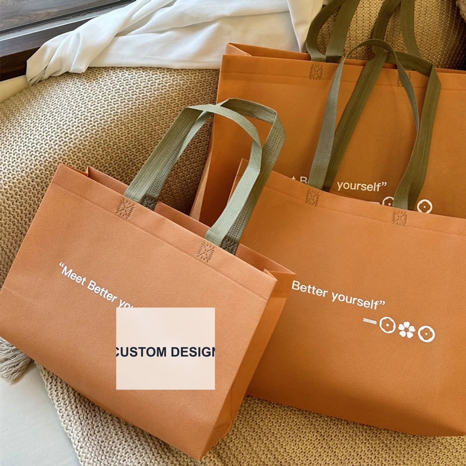 Ancora Red Non-Woven Tote Bags — 4 Styles — Caramel — MEET Print