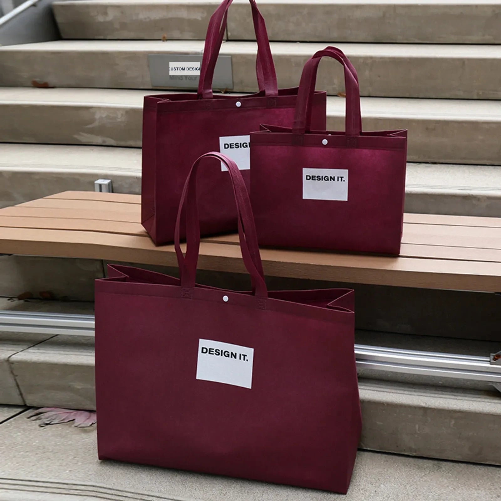 Ancora-Red Non-Woven Tote Bags — 5 Styles — Ancora Red — White Block