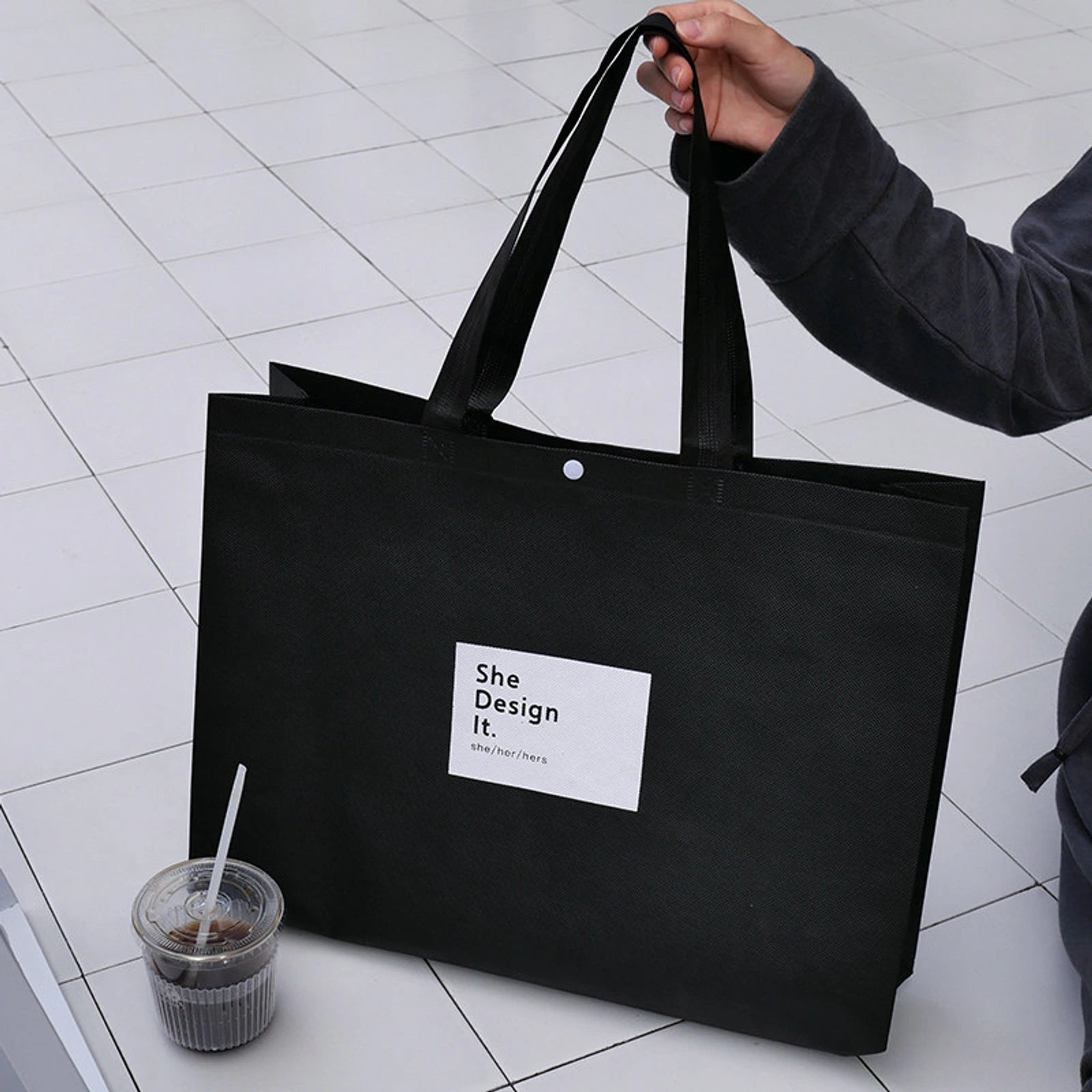 Ancora-Red Non-Woven Tote Bags — 5 Styles — Gusseted — Black with White Block
