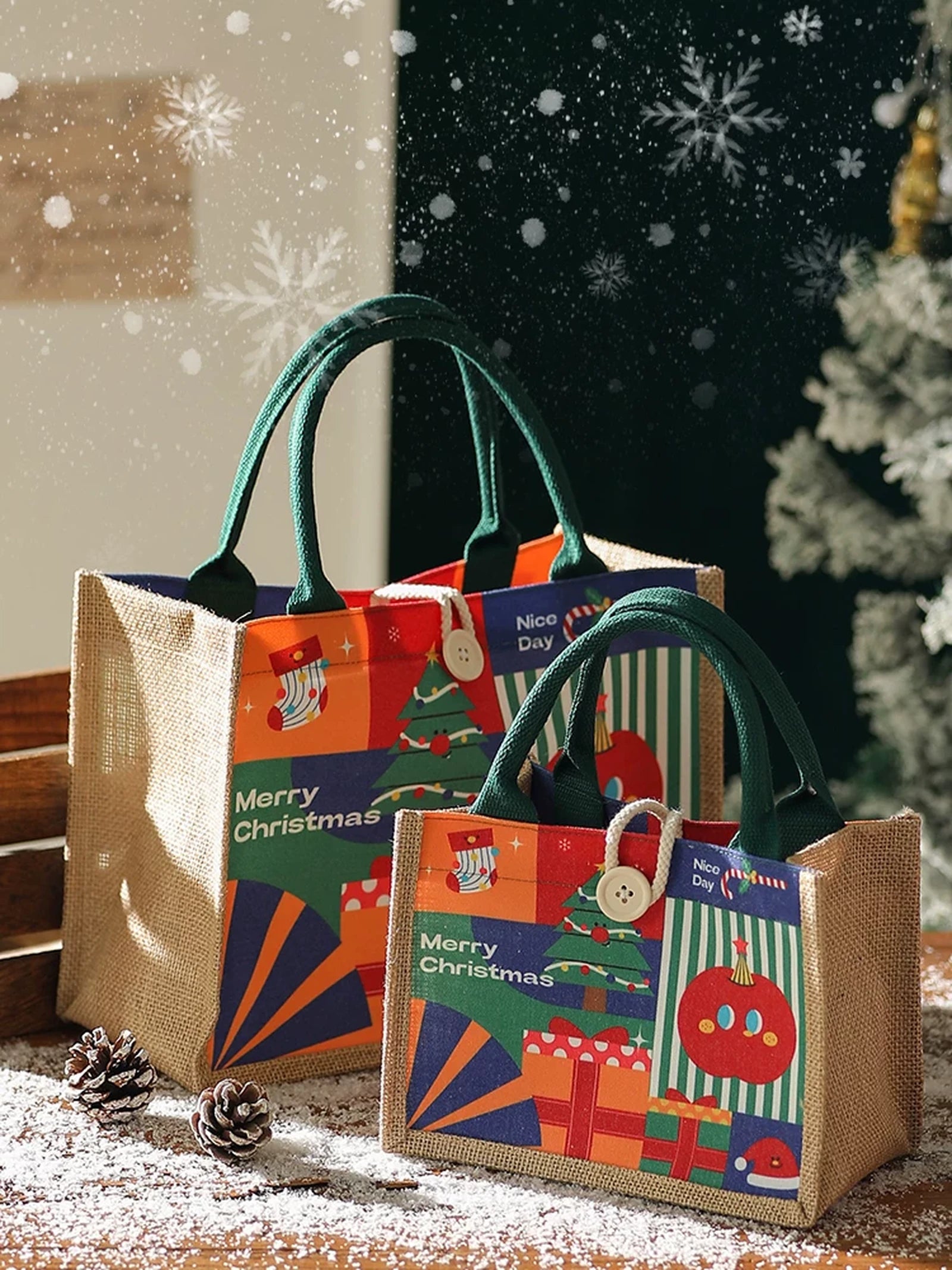 Assorted Christmas Fabric Gift Bags with Handles – product view