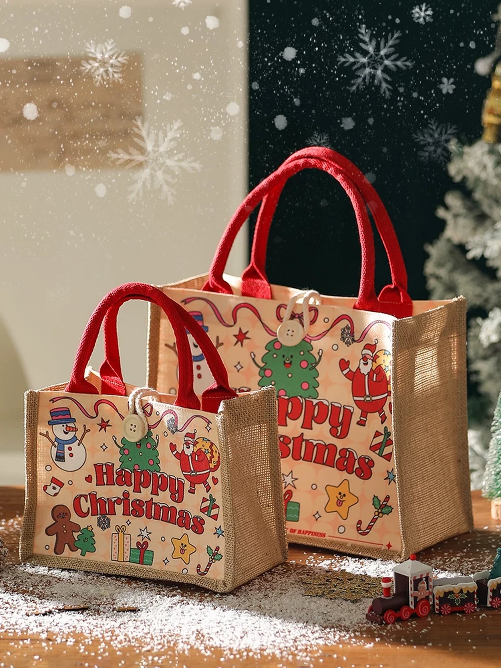 Assorted Christmas Fabric Gift Bags with Handles – product view
