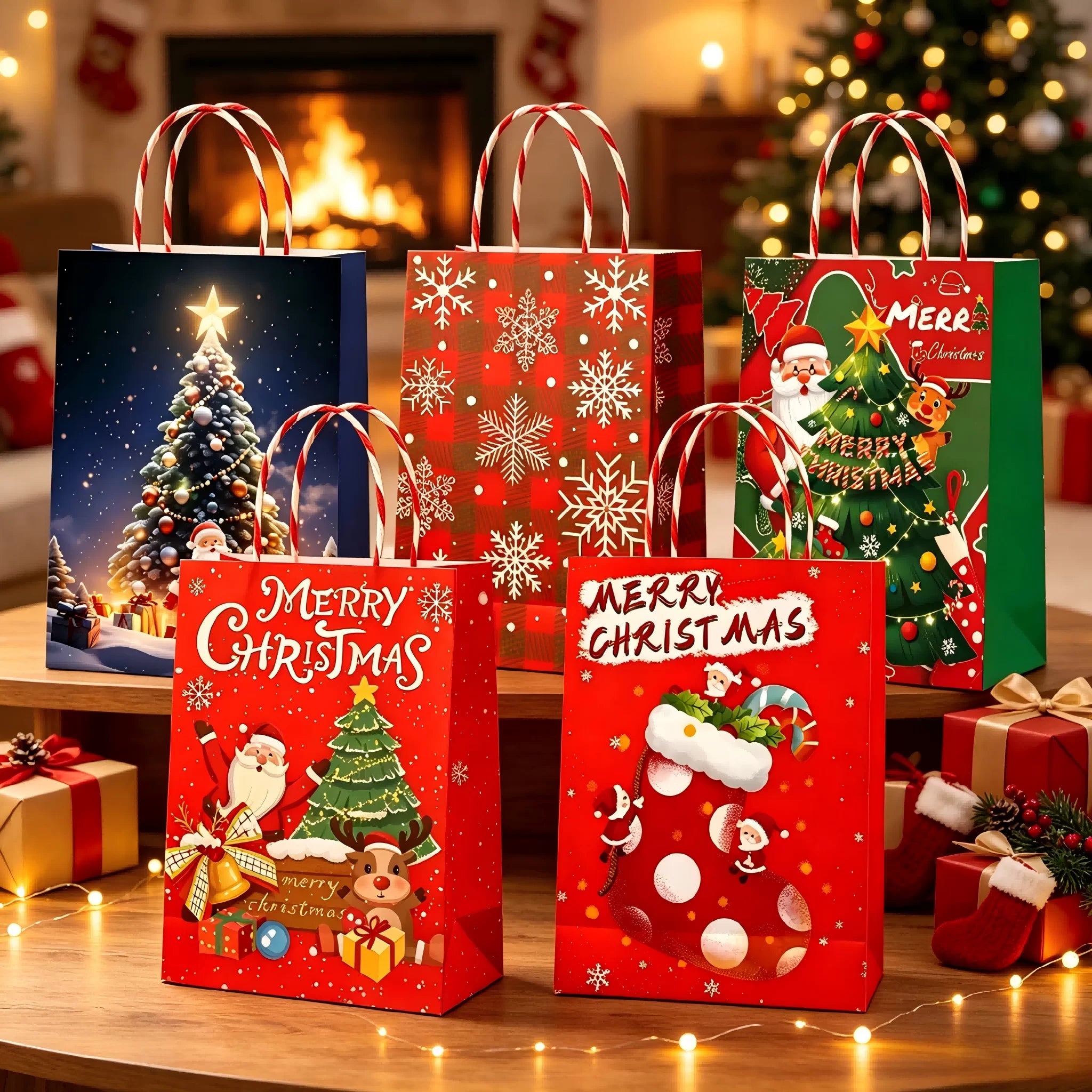Assorted Christmas Paper Gift Bags with Rope Handles – product view 02