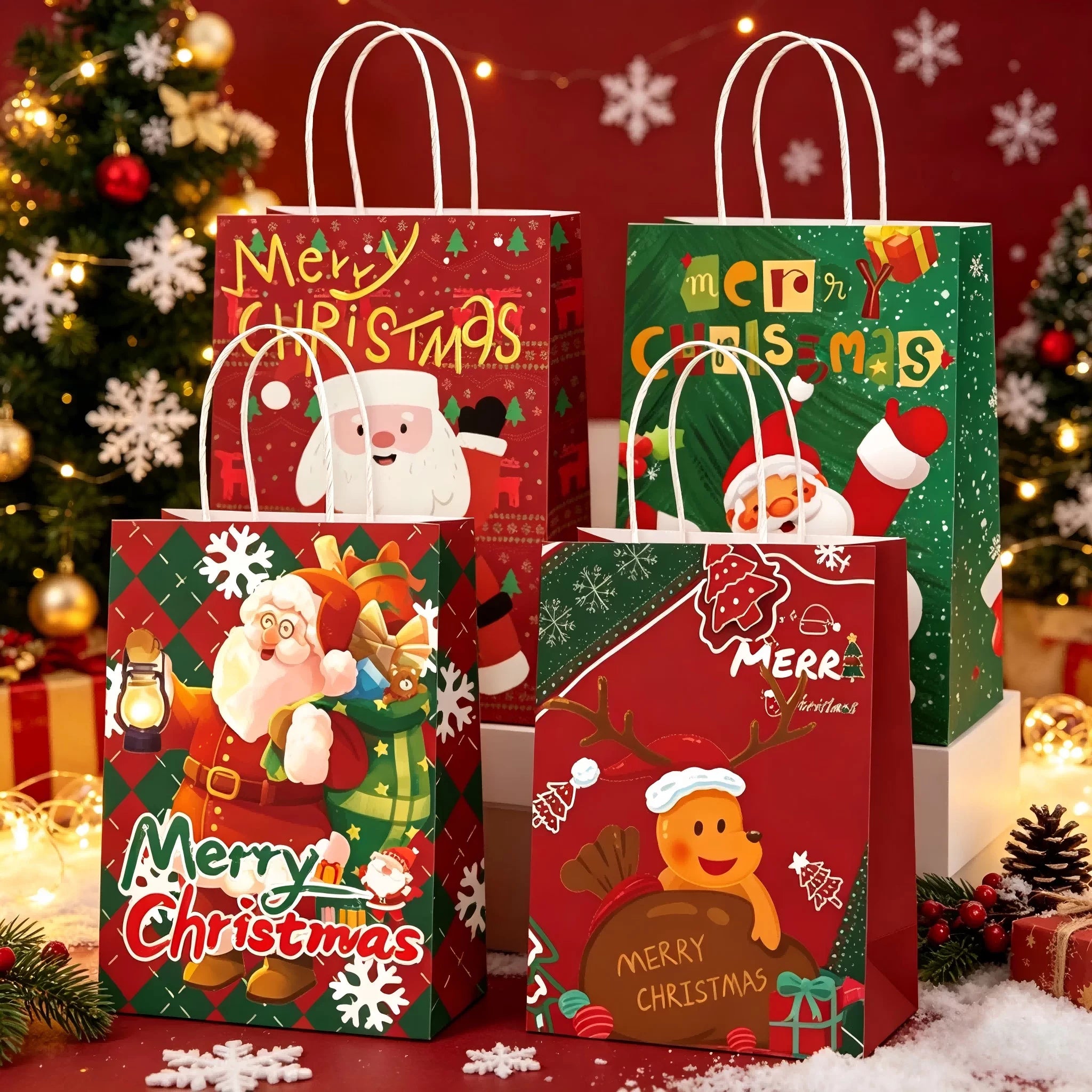 Assorted Christmas Paper Gift Bags with Rope Handles – product view 03
