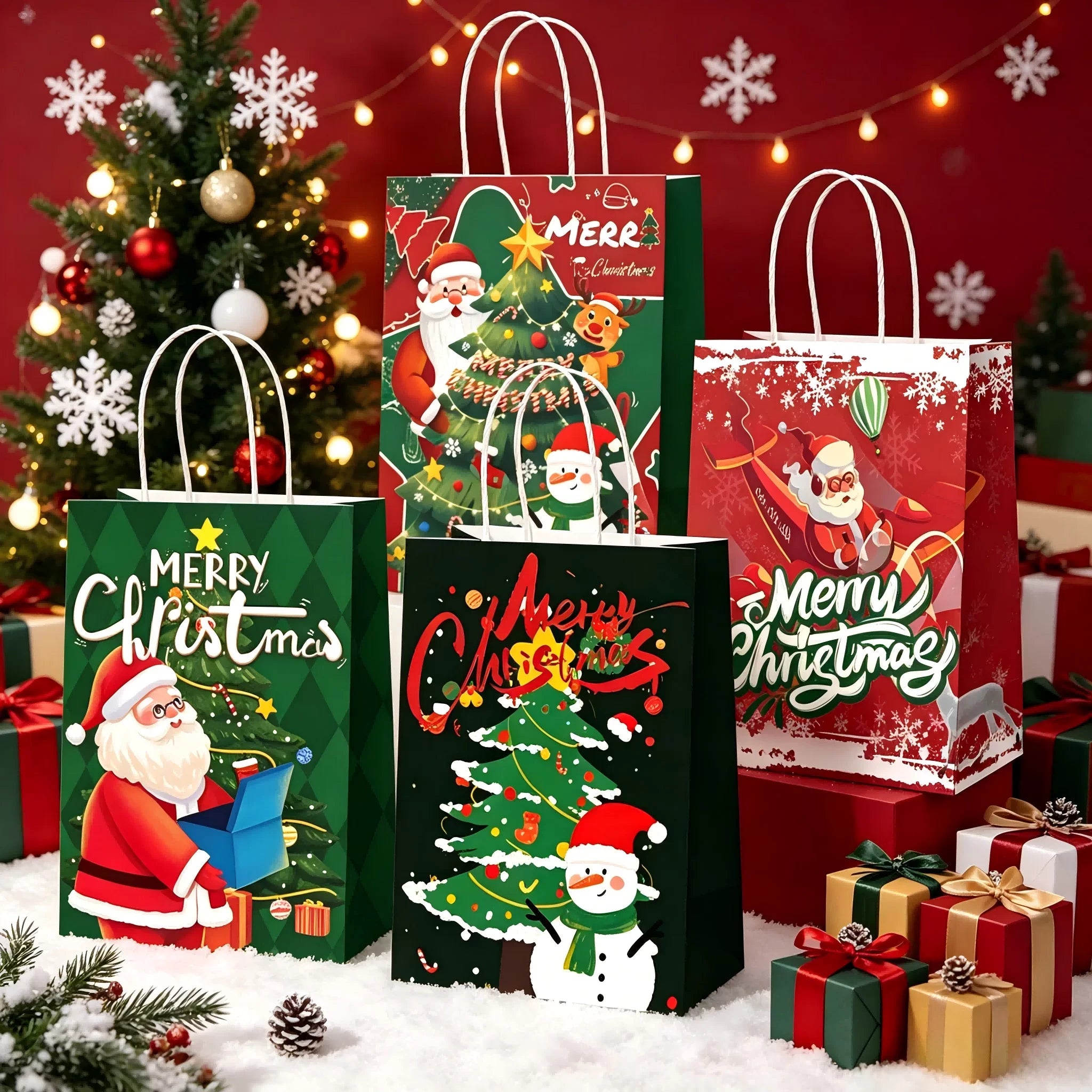 Assorted Christmas Paper Gift Bags with Rope Handles – product view 04