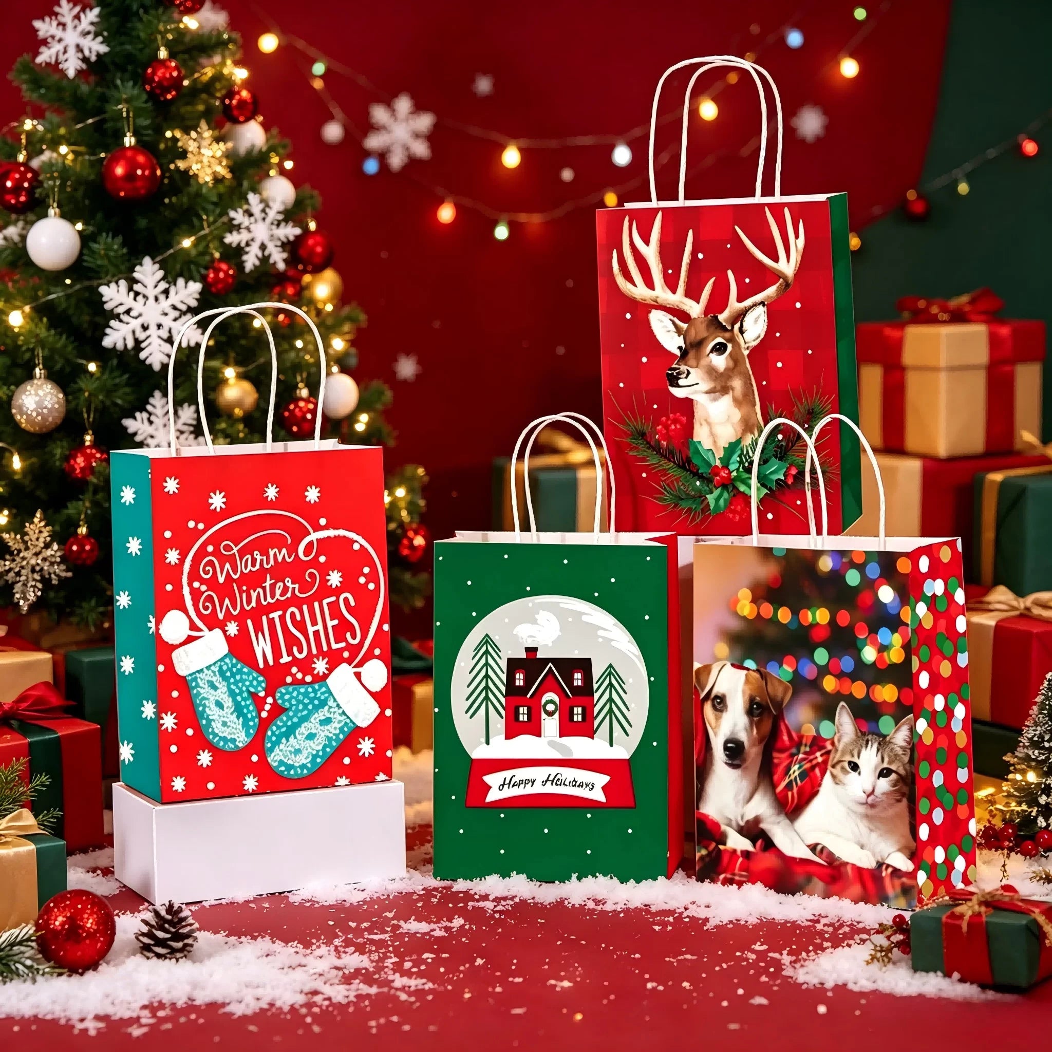 Assorted Christmas Paper Gift Bags with Rope Handles – product view 05