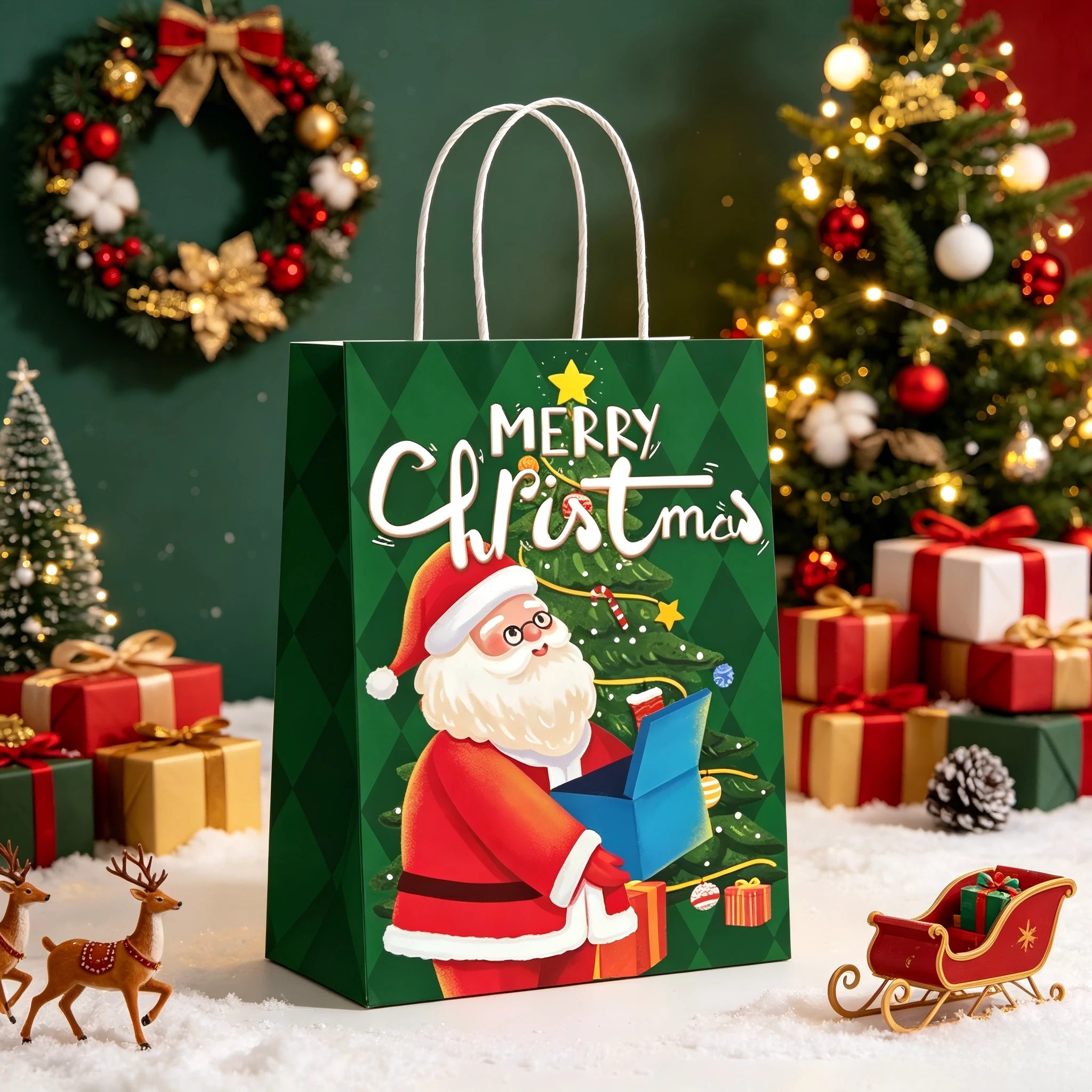 Assorted Christmas Paper Gift Bags with Rope Handles – selected option 10076905332