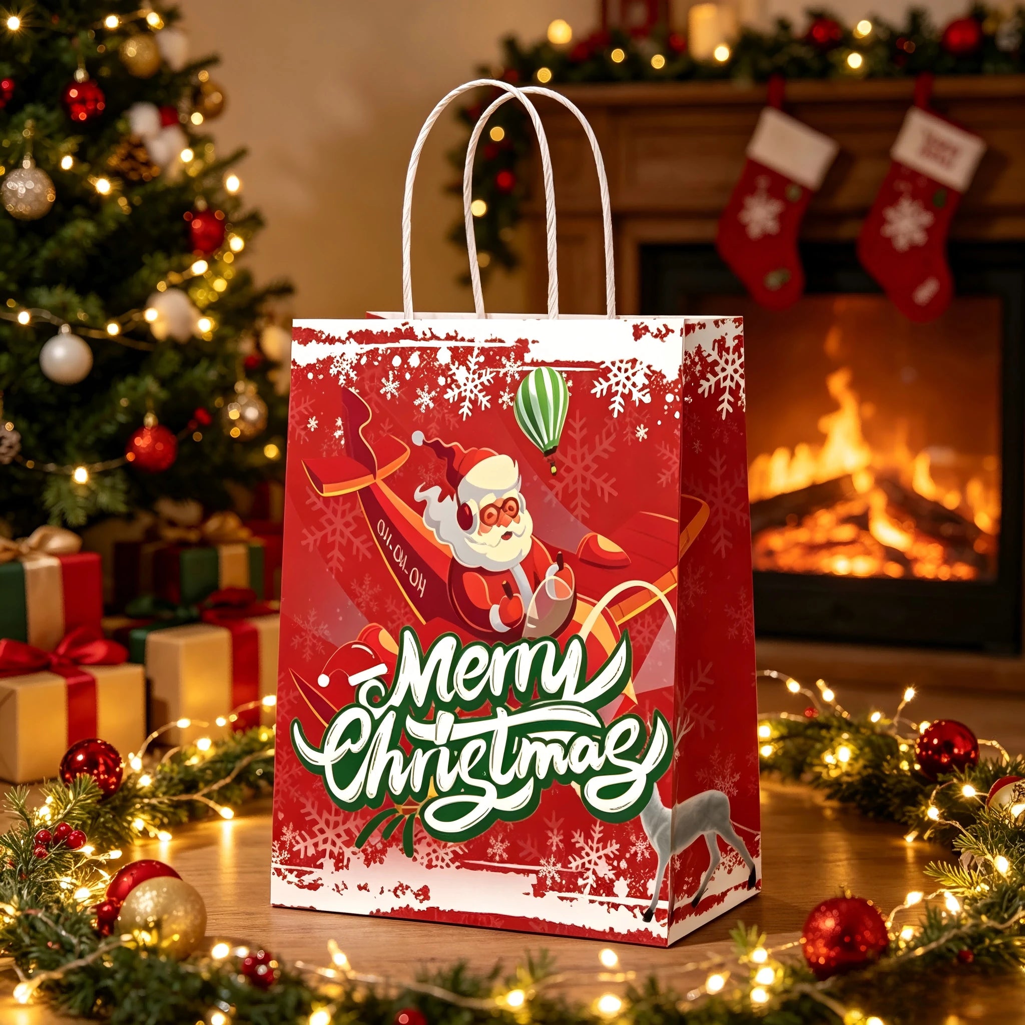Assorted Christmas Paper Gift Bags with Rope Handles – selected option 10076905337