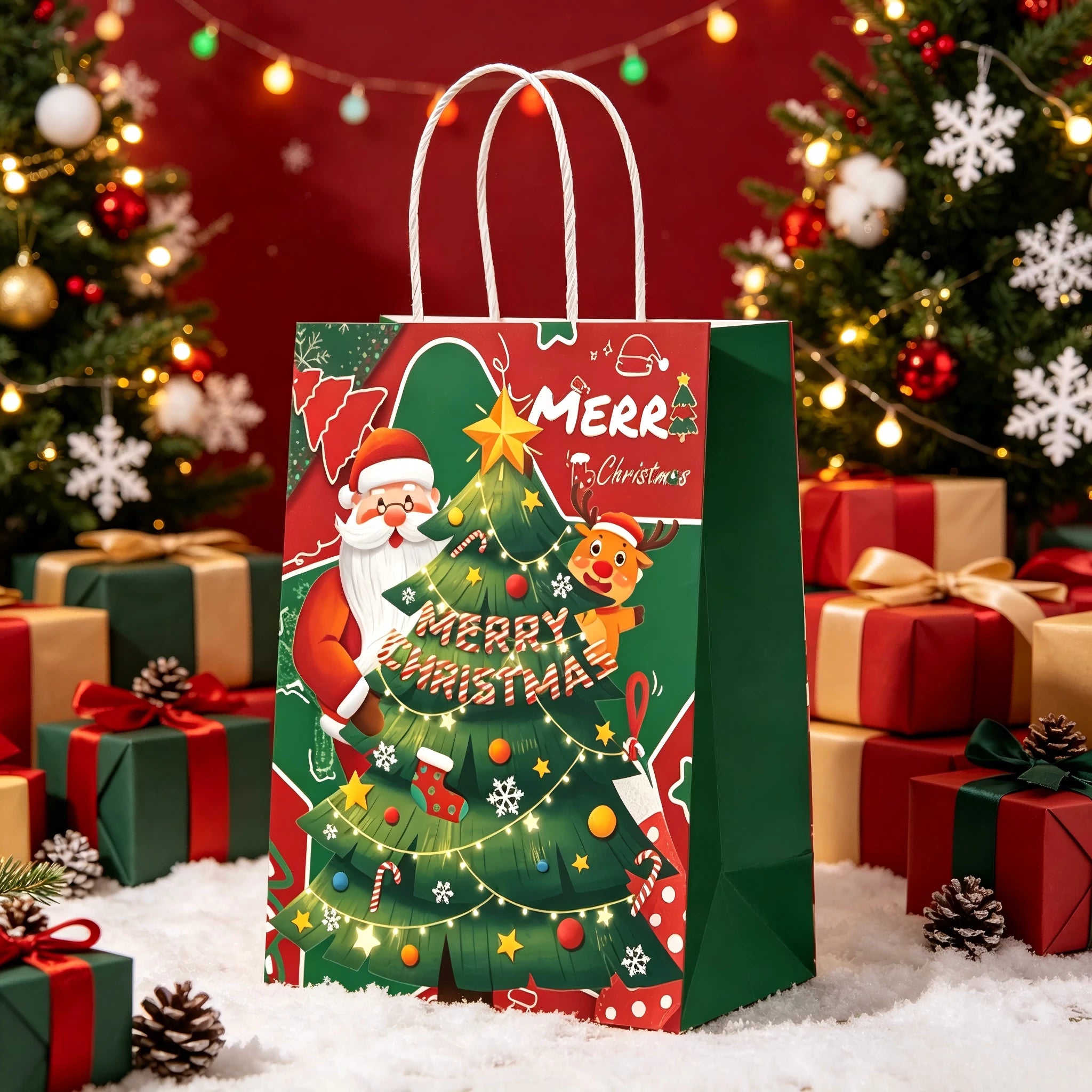 Assorted Christmas Paper Gift Bags with Rope Handles – selected option 2268093785