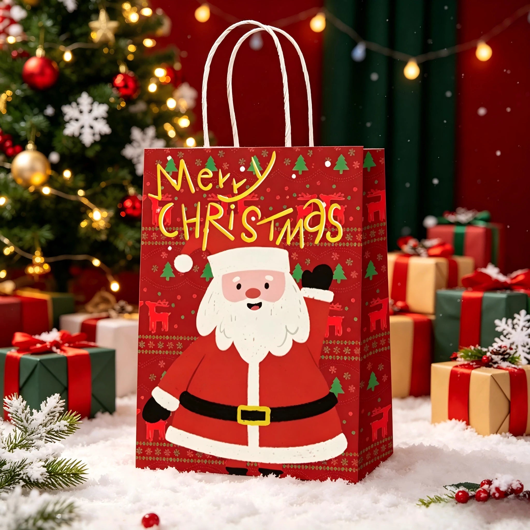 Assorted Christmas Paper Gift Bags with Rope Handles – selected option 8384599093