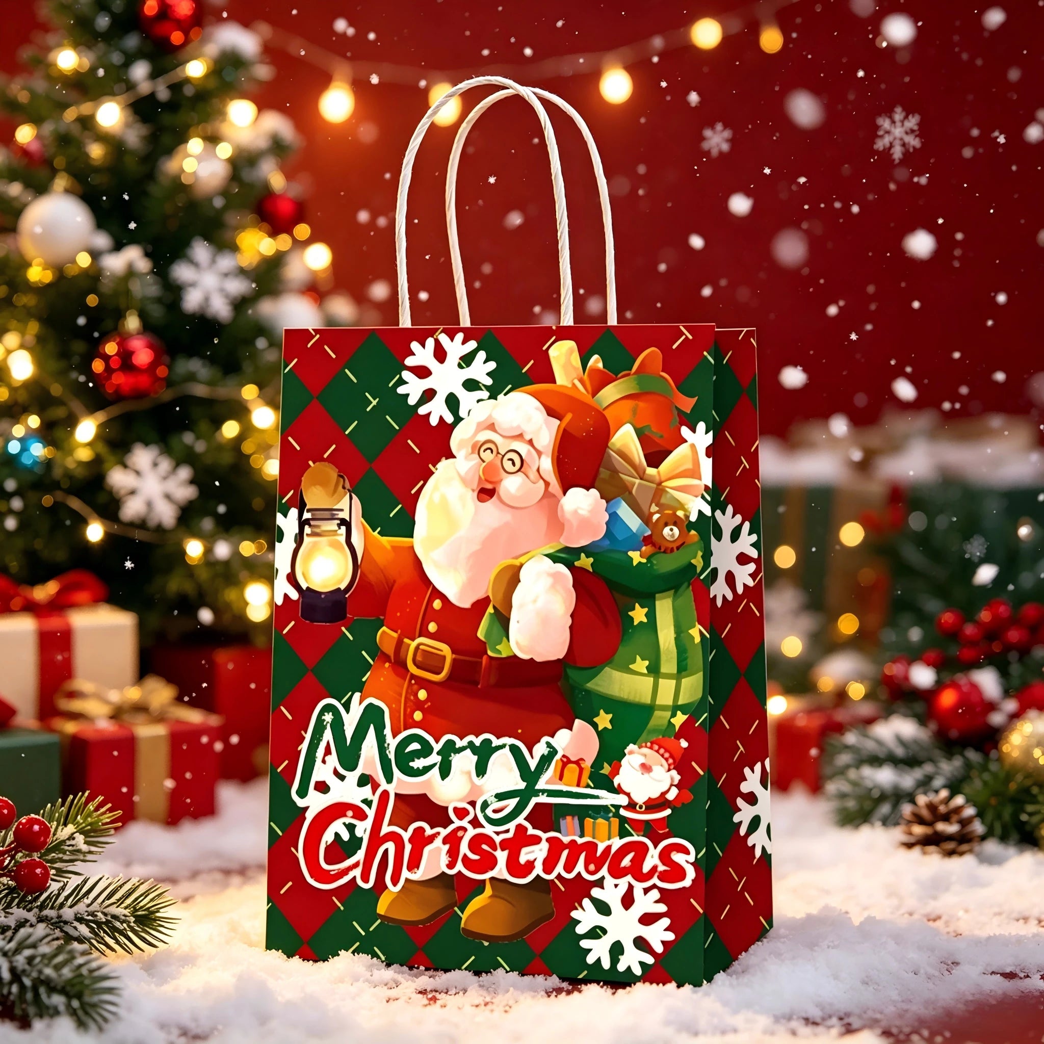 Assorted Christmas Paper Gift Bags with Rope Handles – selected option 8384599095