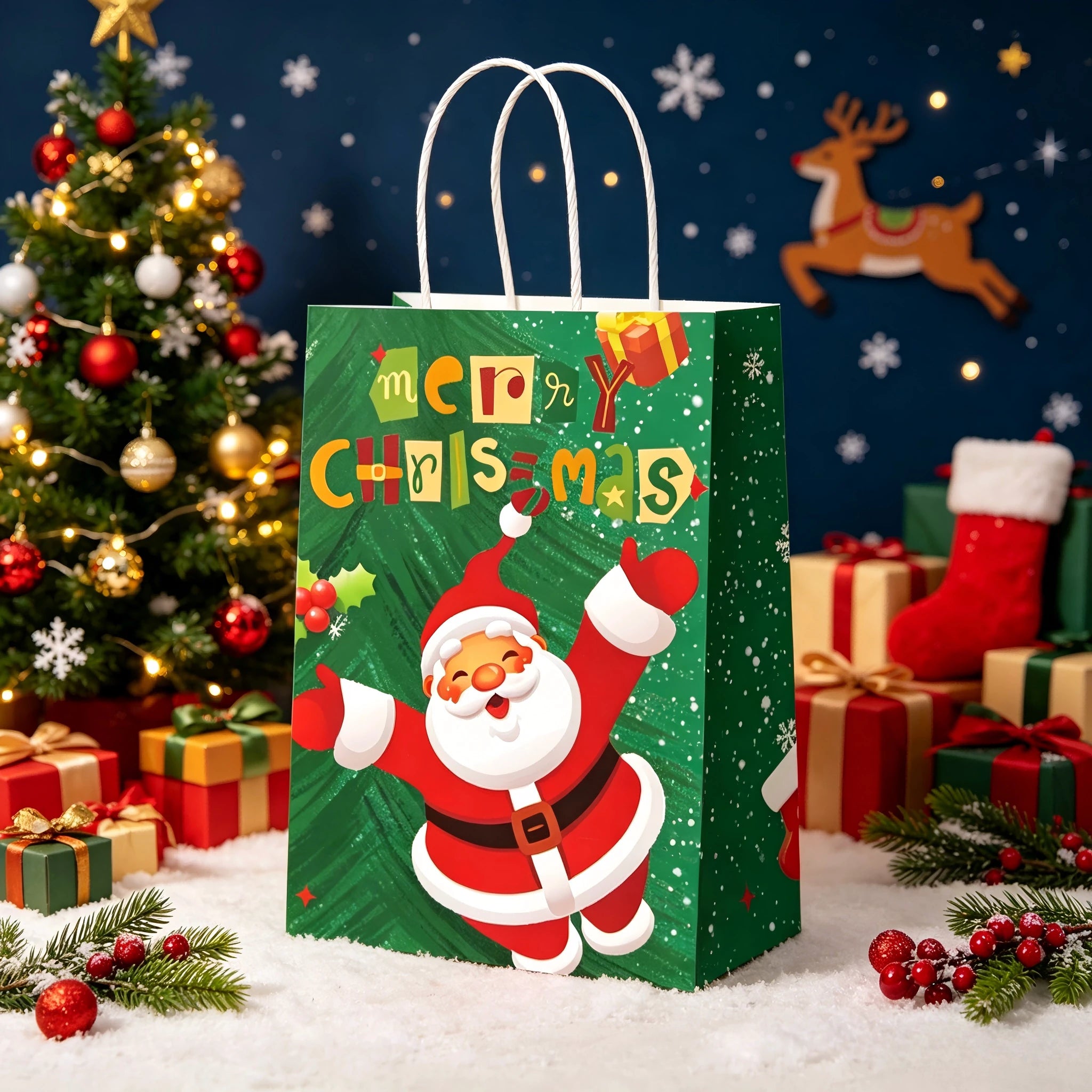 Assorted Christmas Paper Gift Bags with Rope Handles – selected option 8384599096