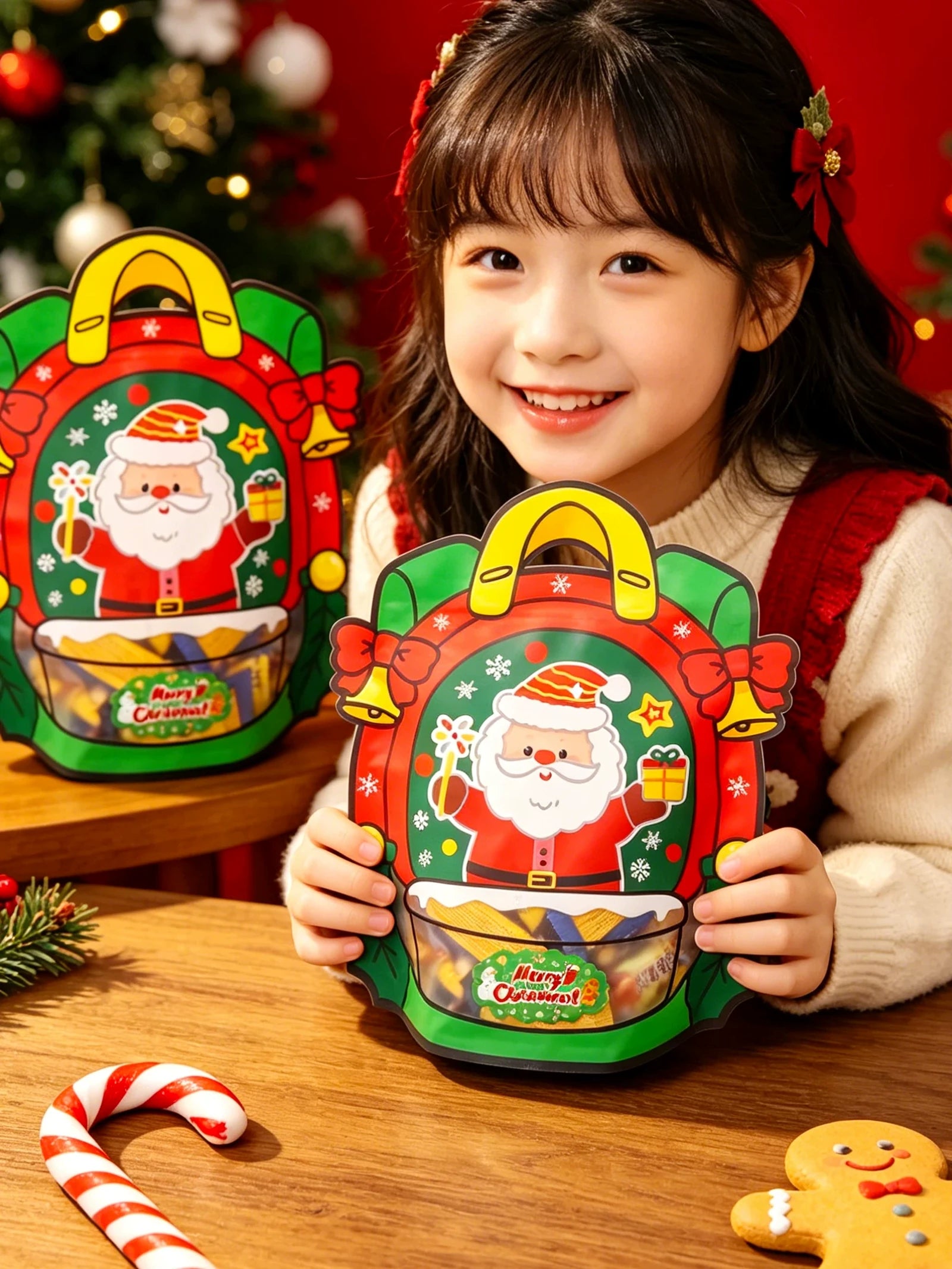 Backpack-Shaped Self-Sealing Christmas Treat Bags – product view