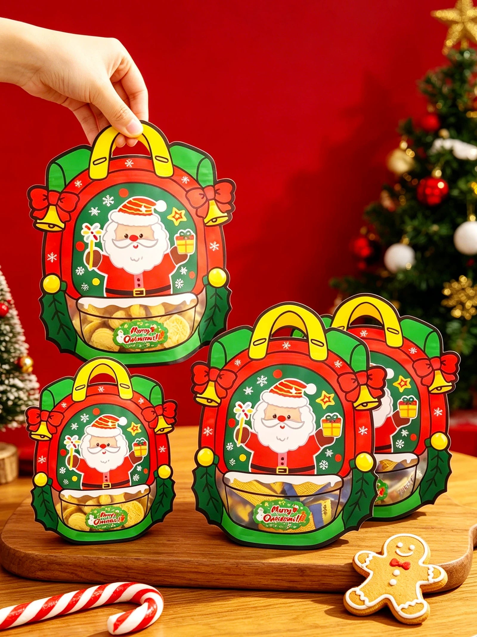 Backpack-Shaped Self-Sealing Christmas Treat Bags – product view