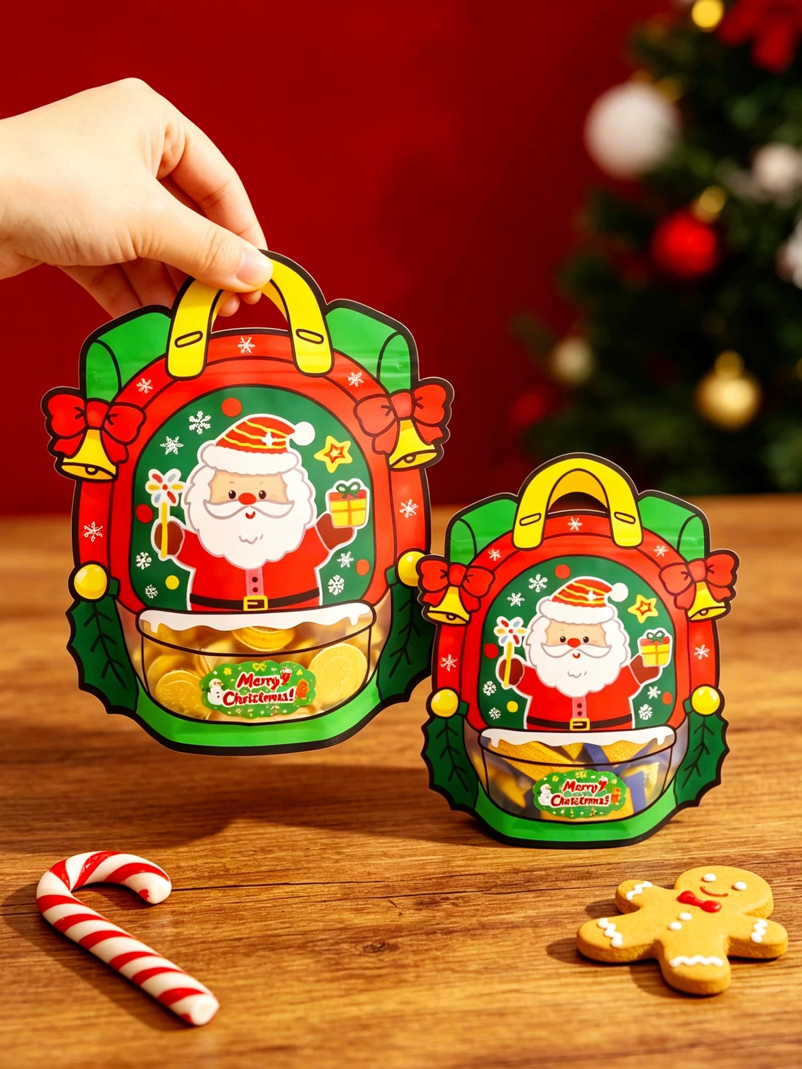 Backpack-Shaped Self-Sealing Christmas Treat Bags – product view