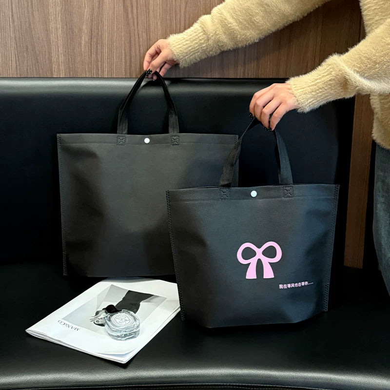 Black – Bow non-woven tote bag