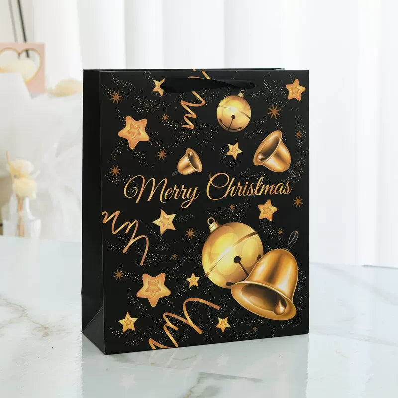 Christmas Bells black-and-gold paper gift bag