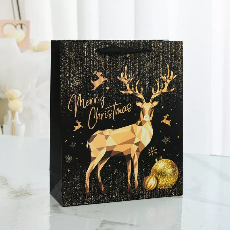 Golden Deer black-and-gold Christmas paper gift bag