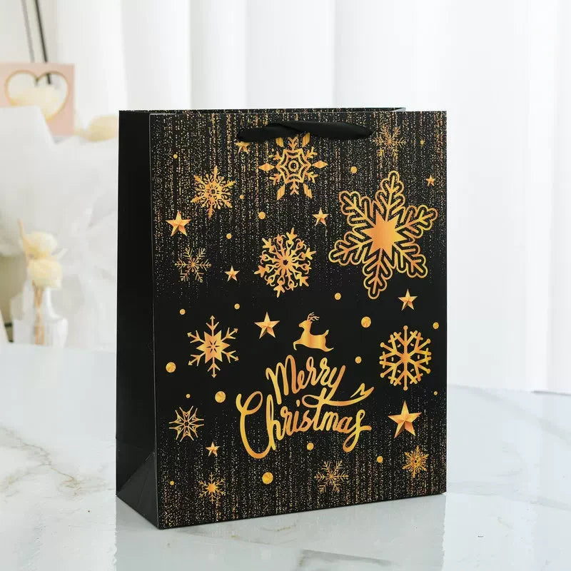 Golden Snowflakes black-and-gold Christmas paper gift bag