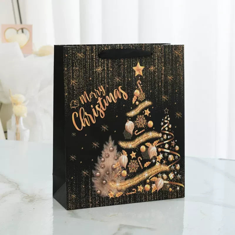 Christmas Tree black-and-gold paper gift bag