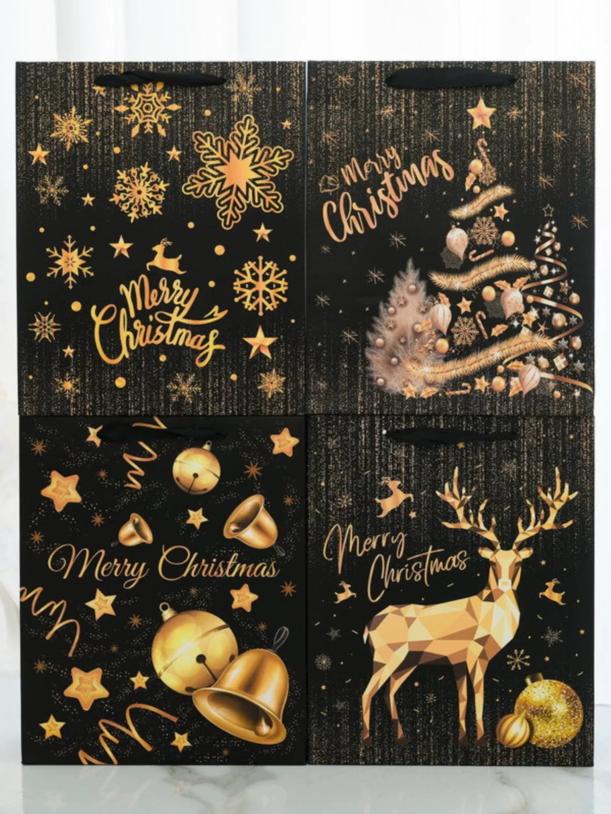 Black-and-gold Christmas paper gift bag style selection
