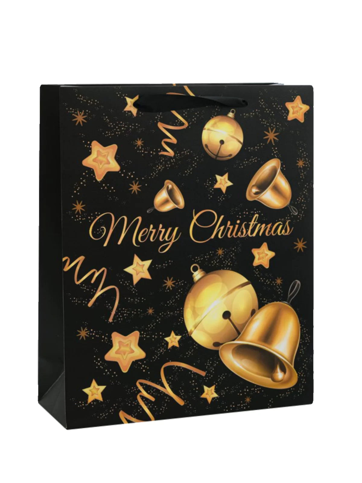 Christmas Bells black-and-gold paper gift bag
