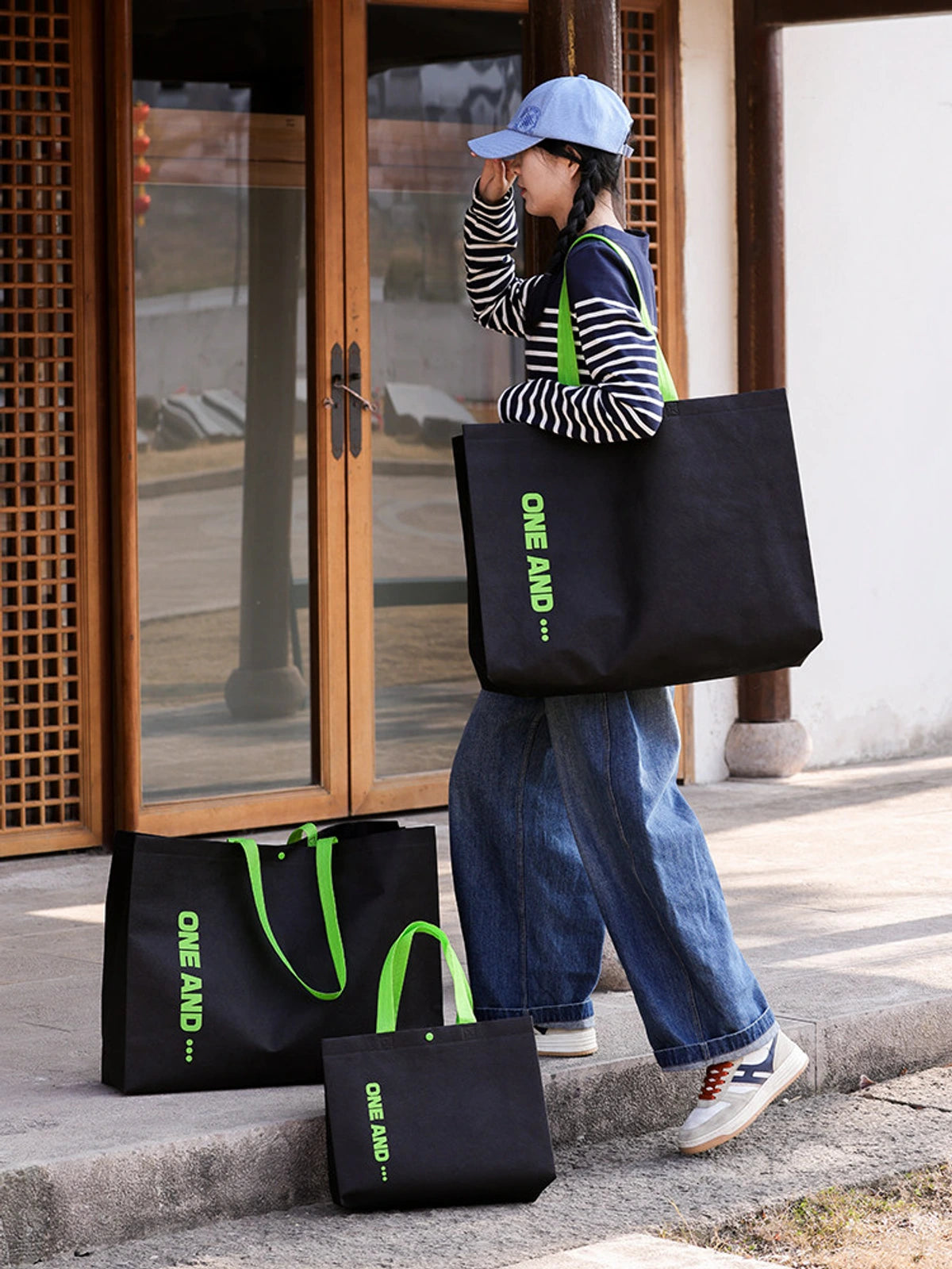Black-Green Non-Woven Tote Bags — 8 Styles product view 1