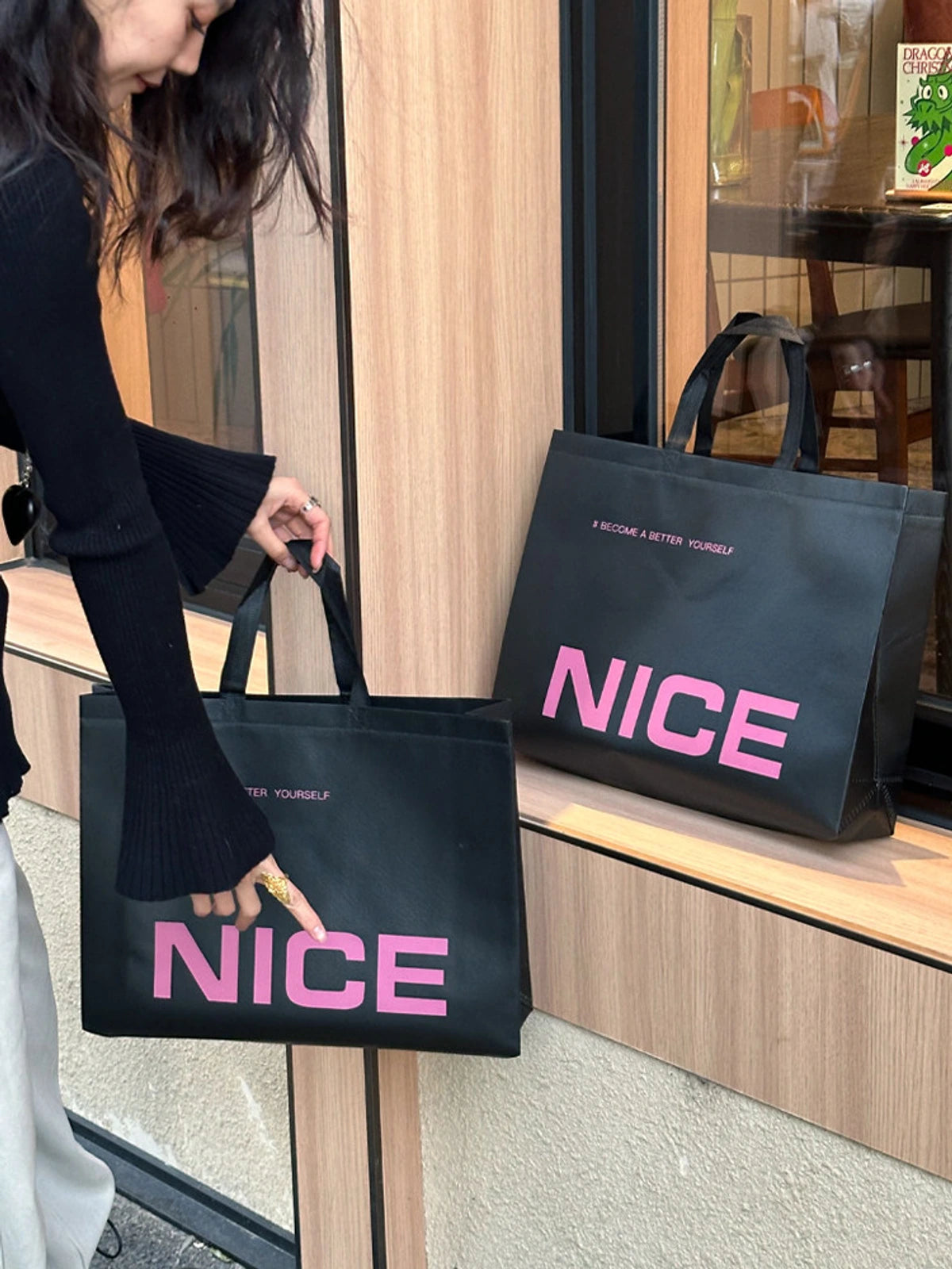 Black Laminated Non-Woven Tote Bags — Printed & Plain product view 1