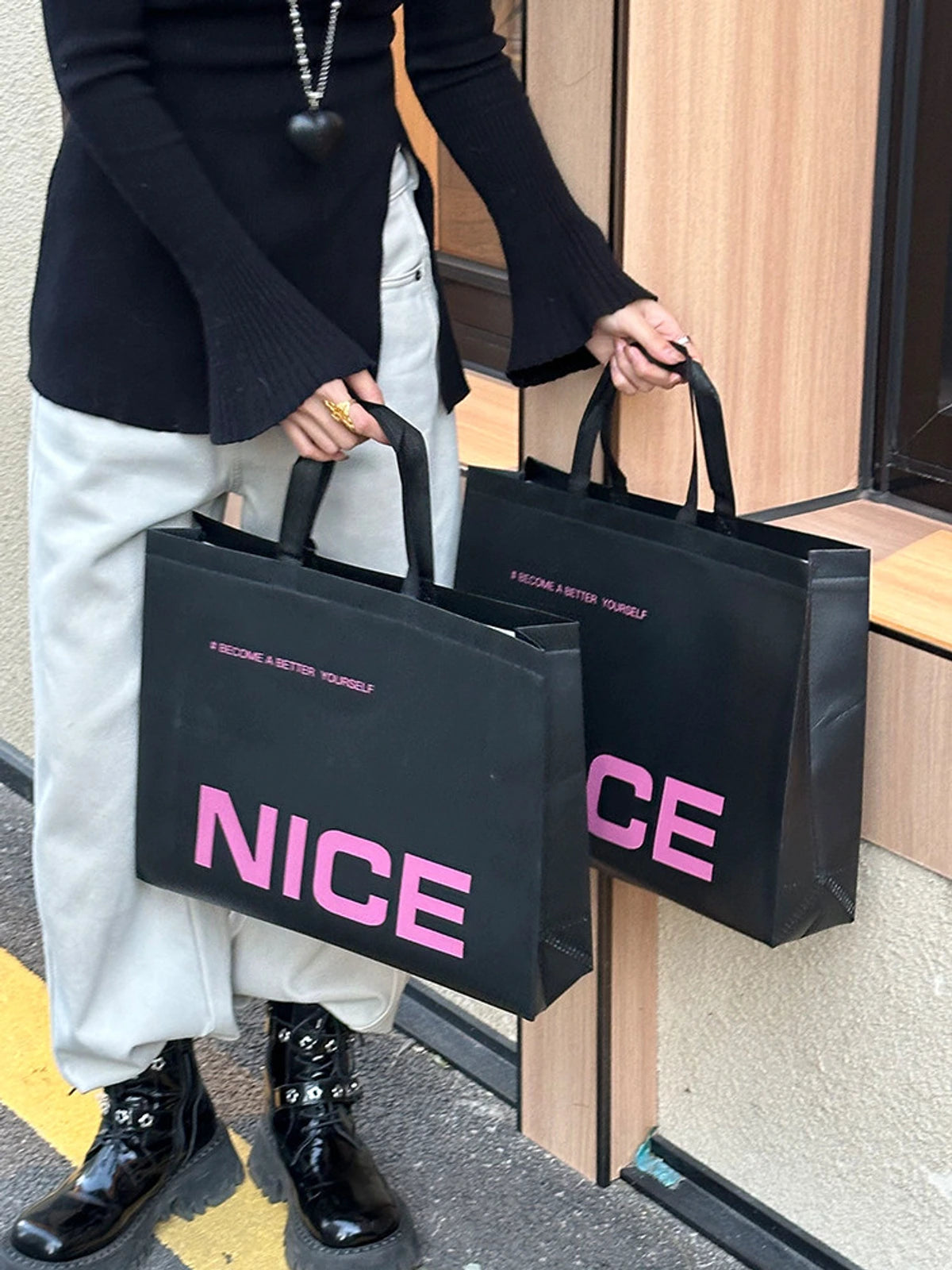 Black Laminated Non-Woven Tote Bags — Printed & Plain product view 2